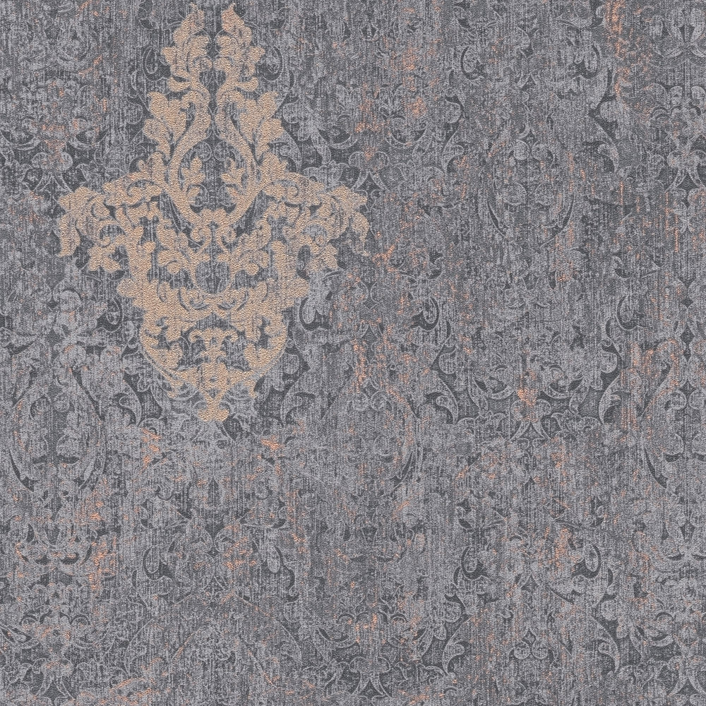             Tapete Used Design mit Metallic Ornamenten – Blau, Metallic
        
