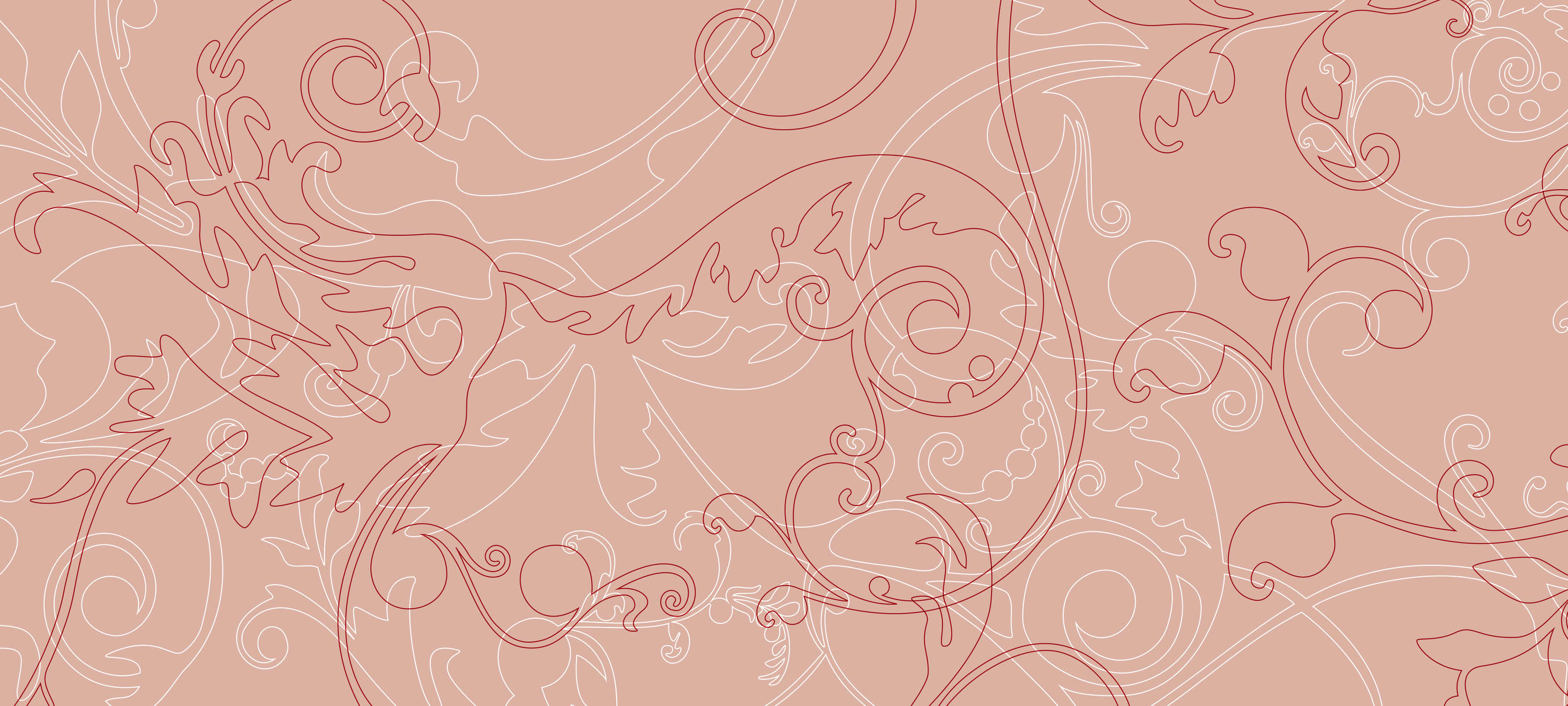             Ornament-Fototapete mit floralem & Linien-Muster – Rosa, Weiß, Rot
        