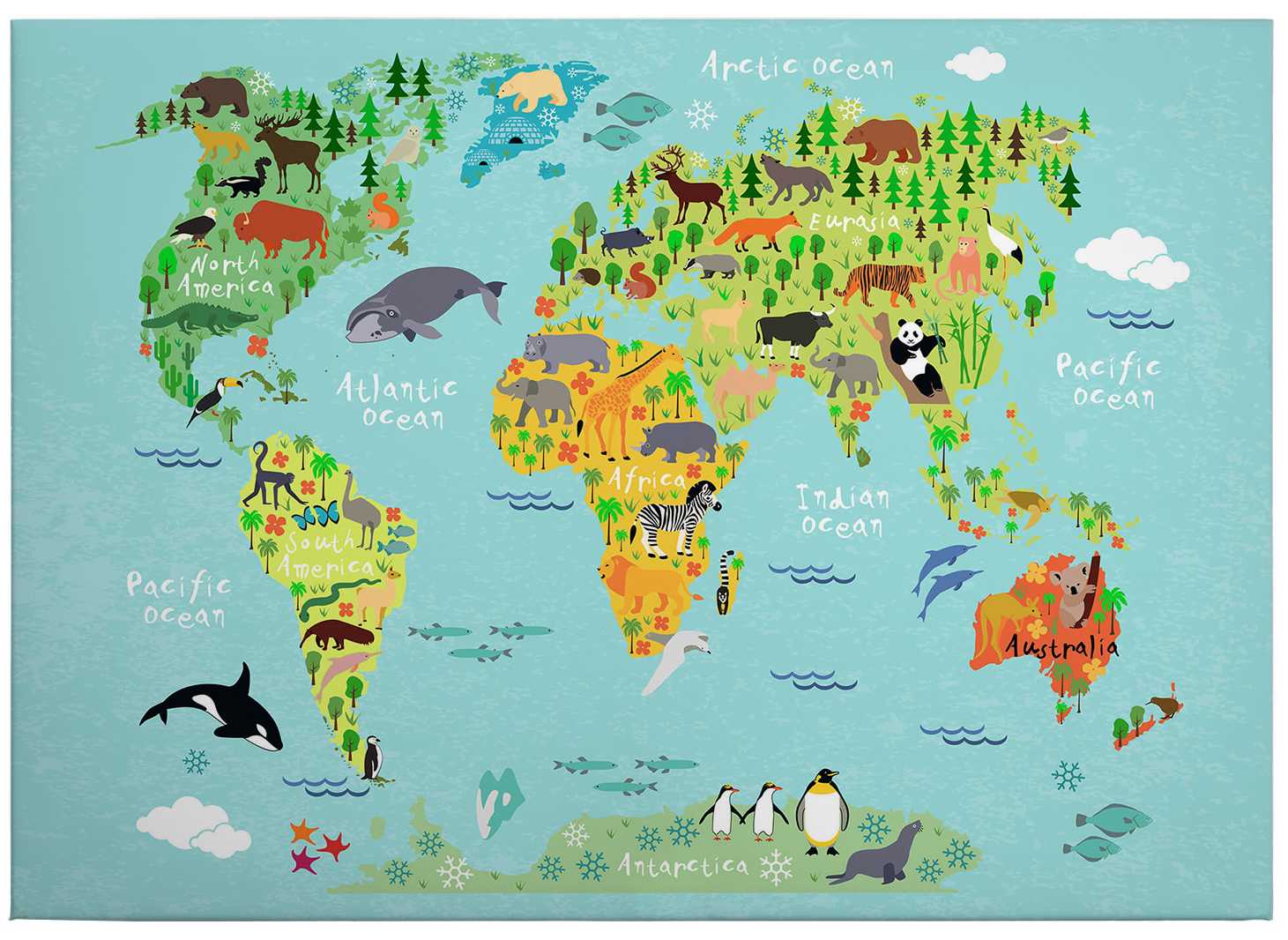             Leinwandbild Weltkarte mit Tieren von Kvilis – 0,70 m x 0,50 m
        