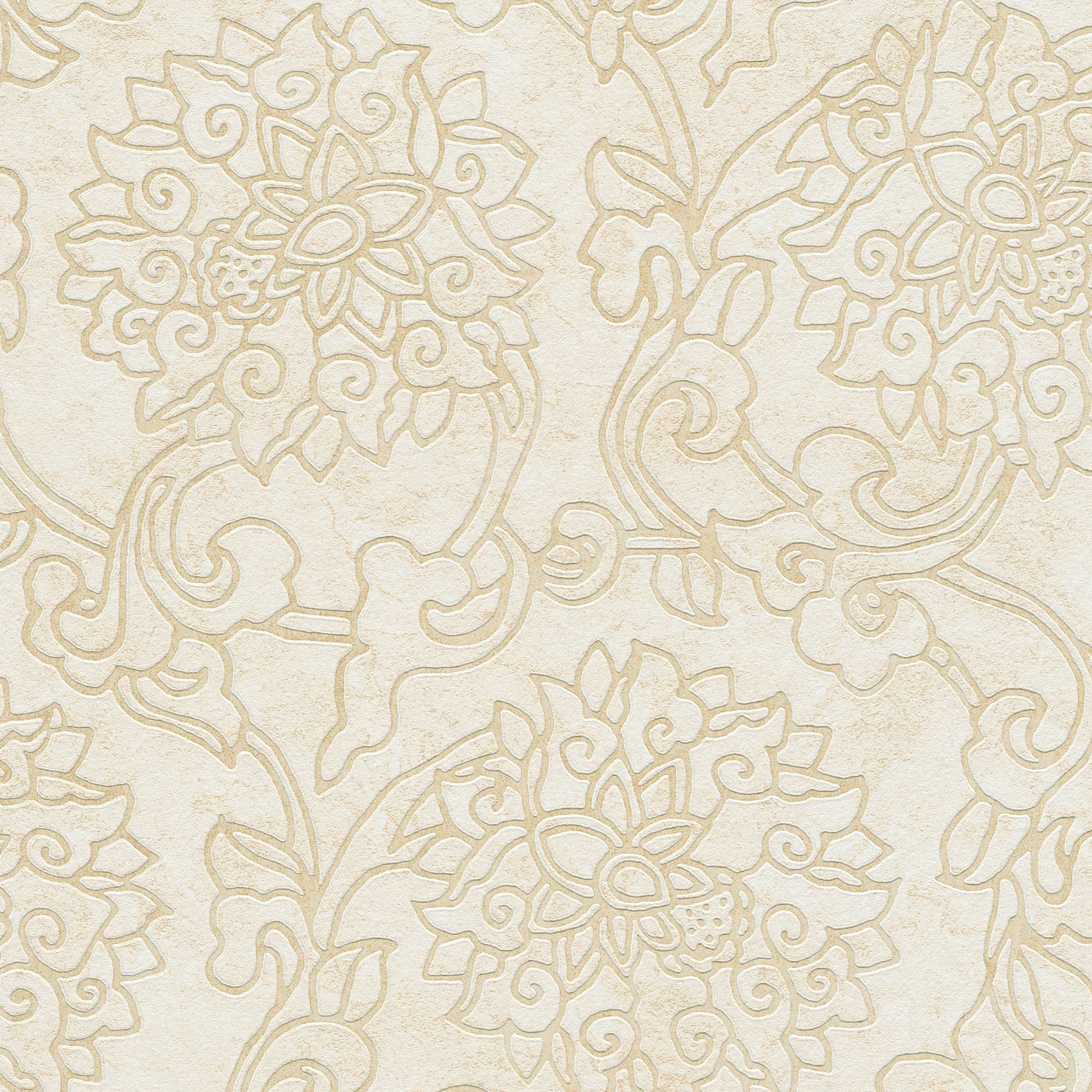         Florale Ornamenttapete im Asian Style mit Goldakzenten – Beige, Gold, Creme
    