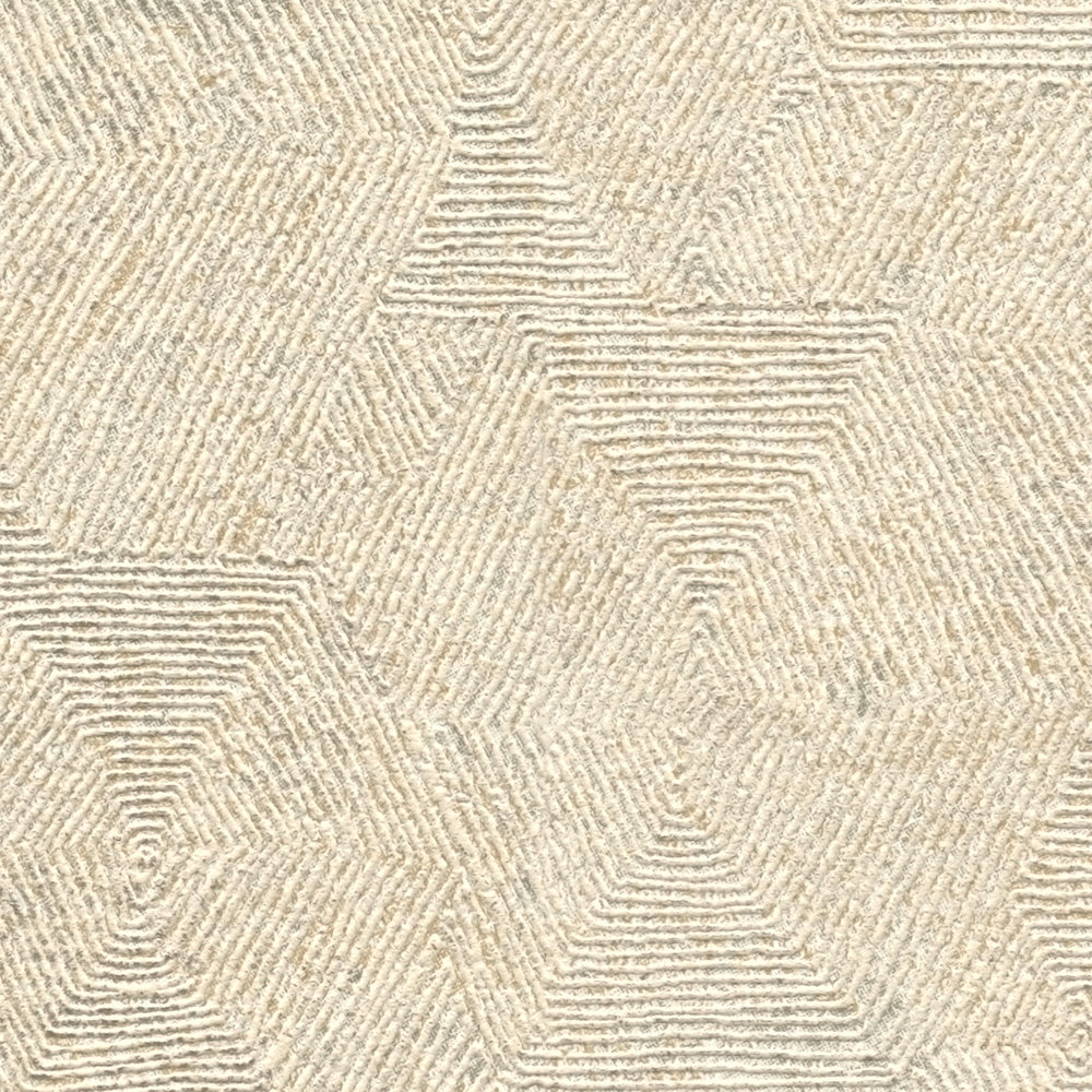             Melierte Tapete mit Grafik Struktur im Ethno Look – Beige, Metallic
        
