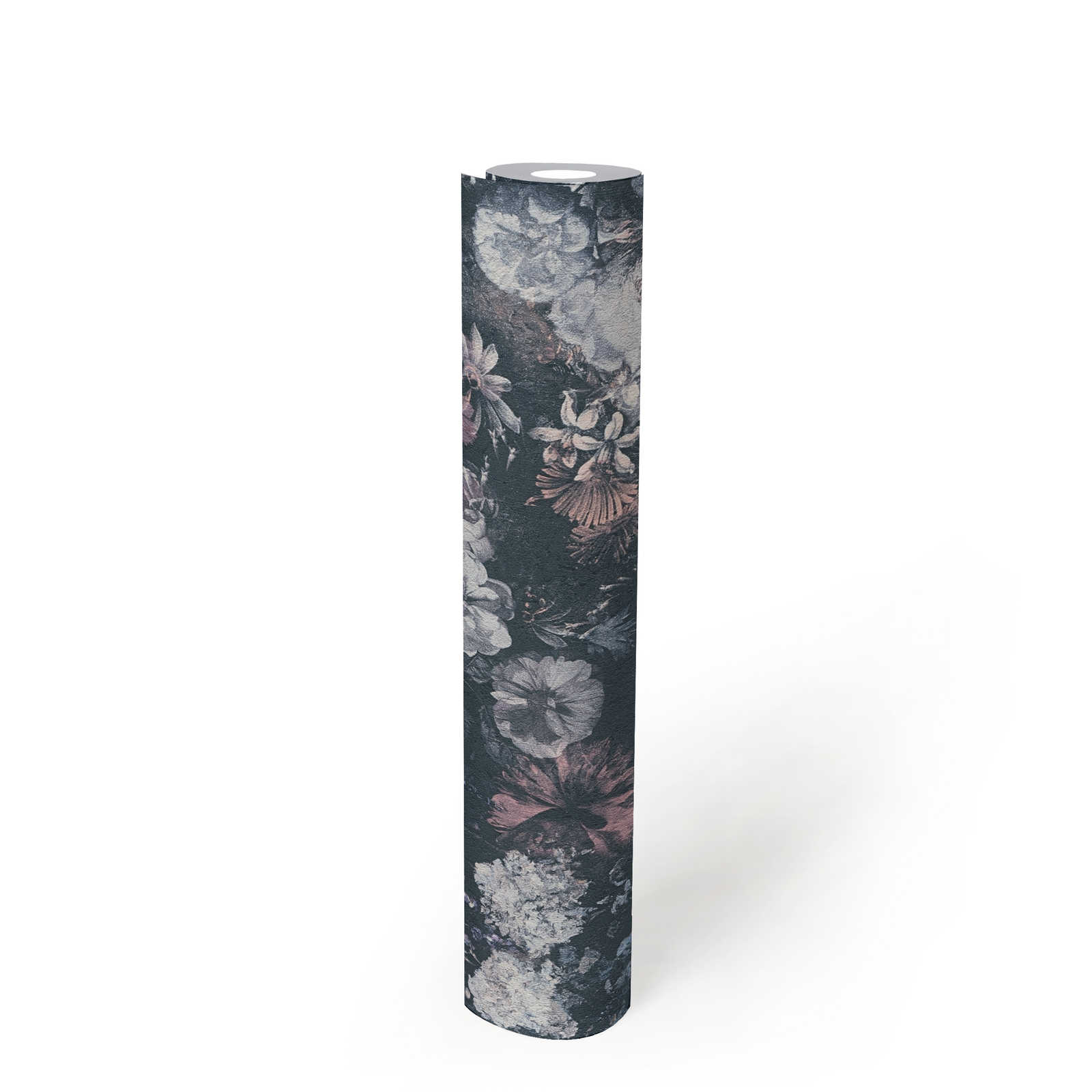             Blumentapete Rosen Gemälde mit Textureffekt – Grau, Rosa
        