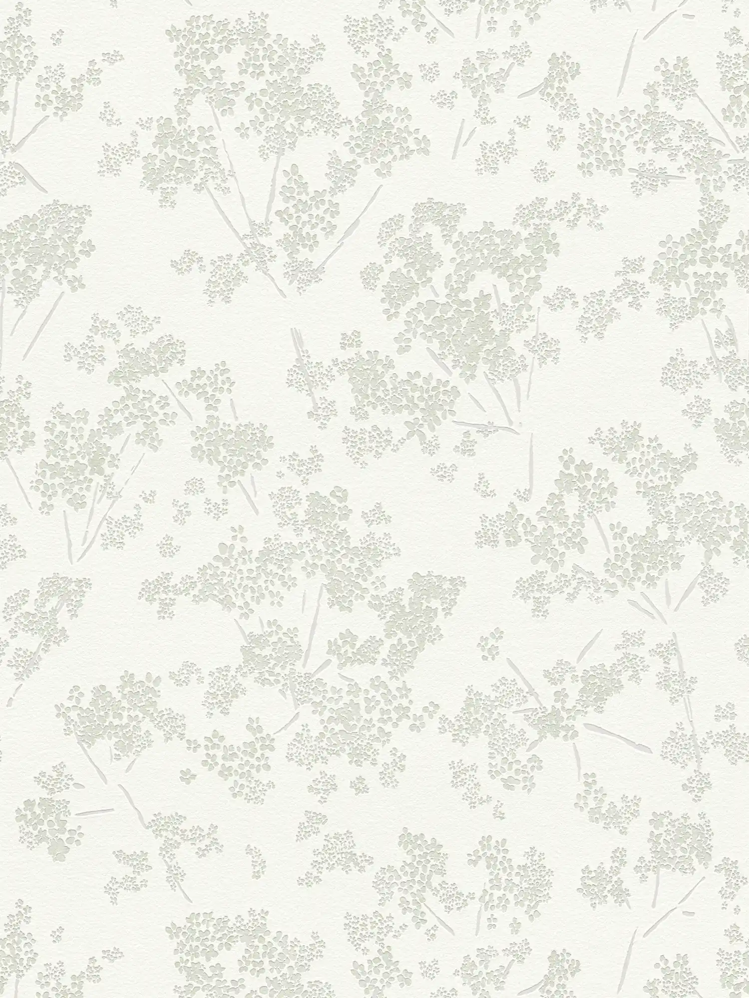 Vliestapete mit floraler Bemusterung – Weiß, Grün, Grau
