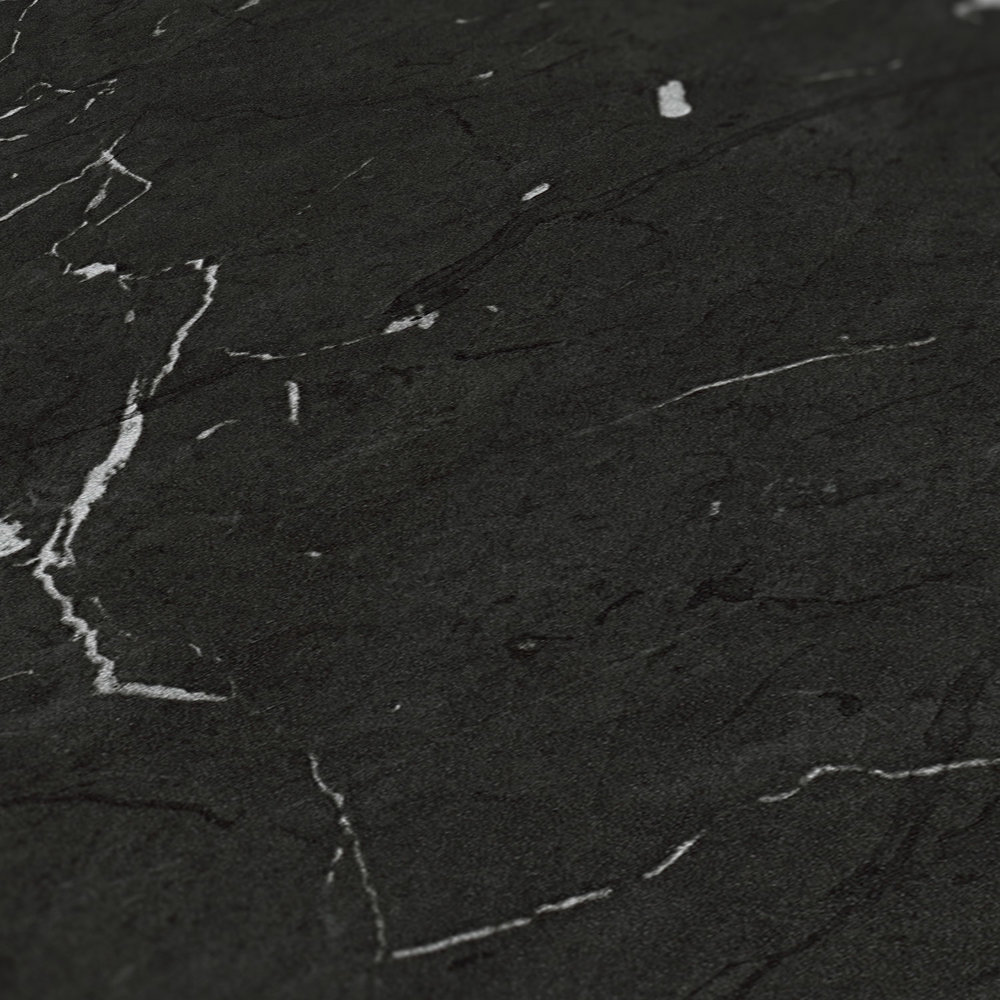             Schwarze Marmor Tapete mit Silber-Effekt – Grau, Metallic, Schwarz
        