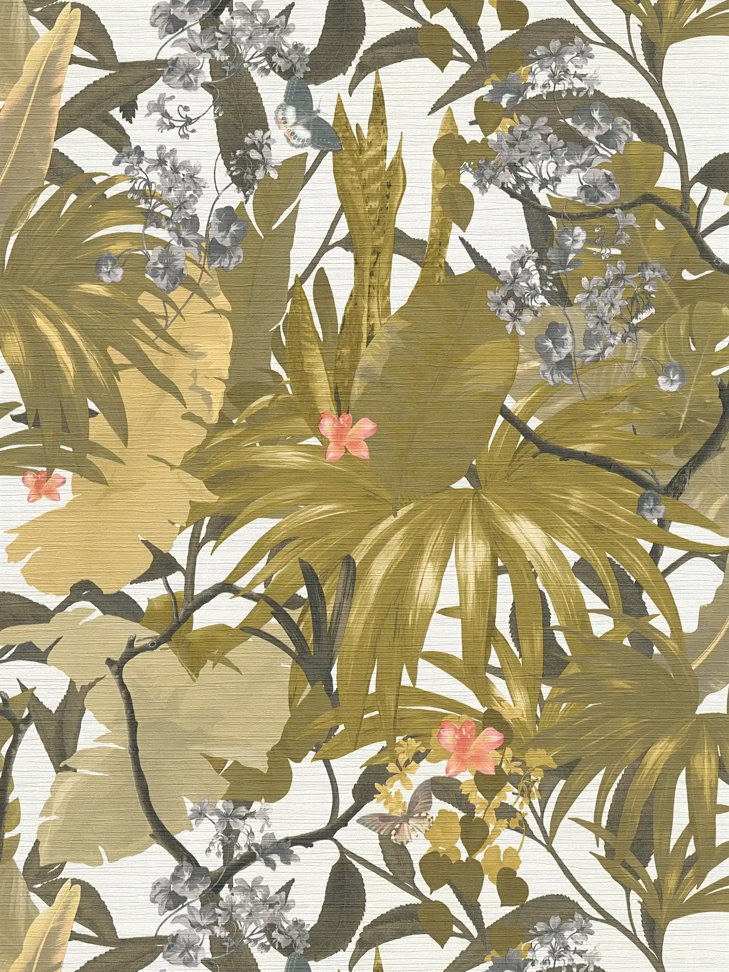 Tapete Dschungel Design mit Blättermuster – Gelb, Grau
