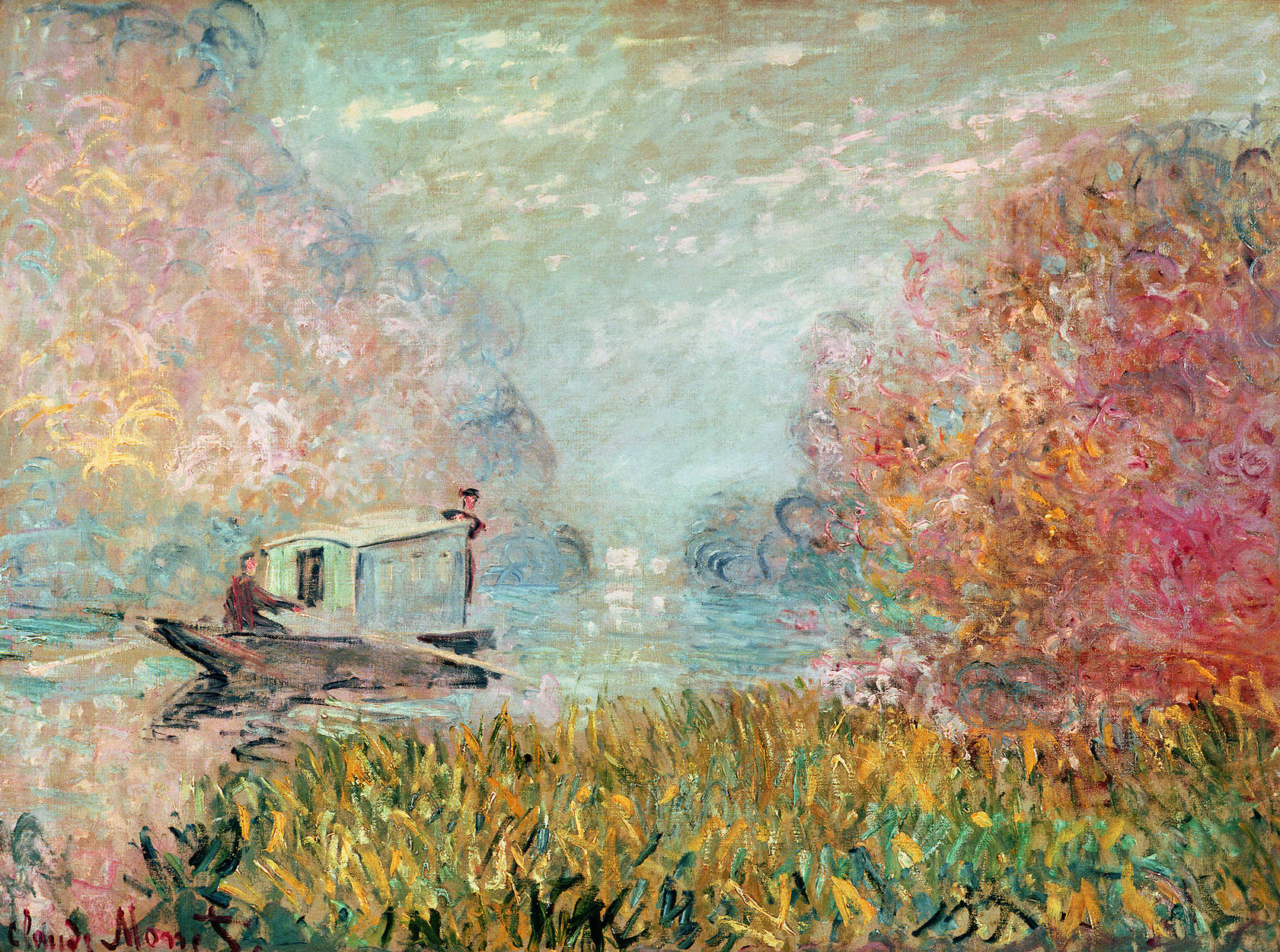             Fototapete "Das Bootsatelier auf der Seine" von Claude Monet
        