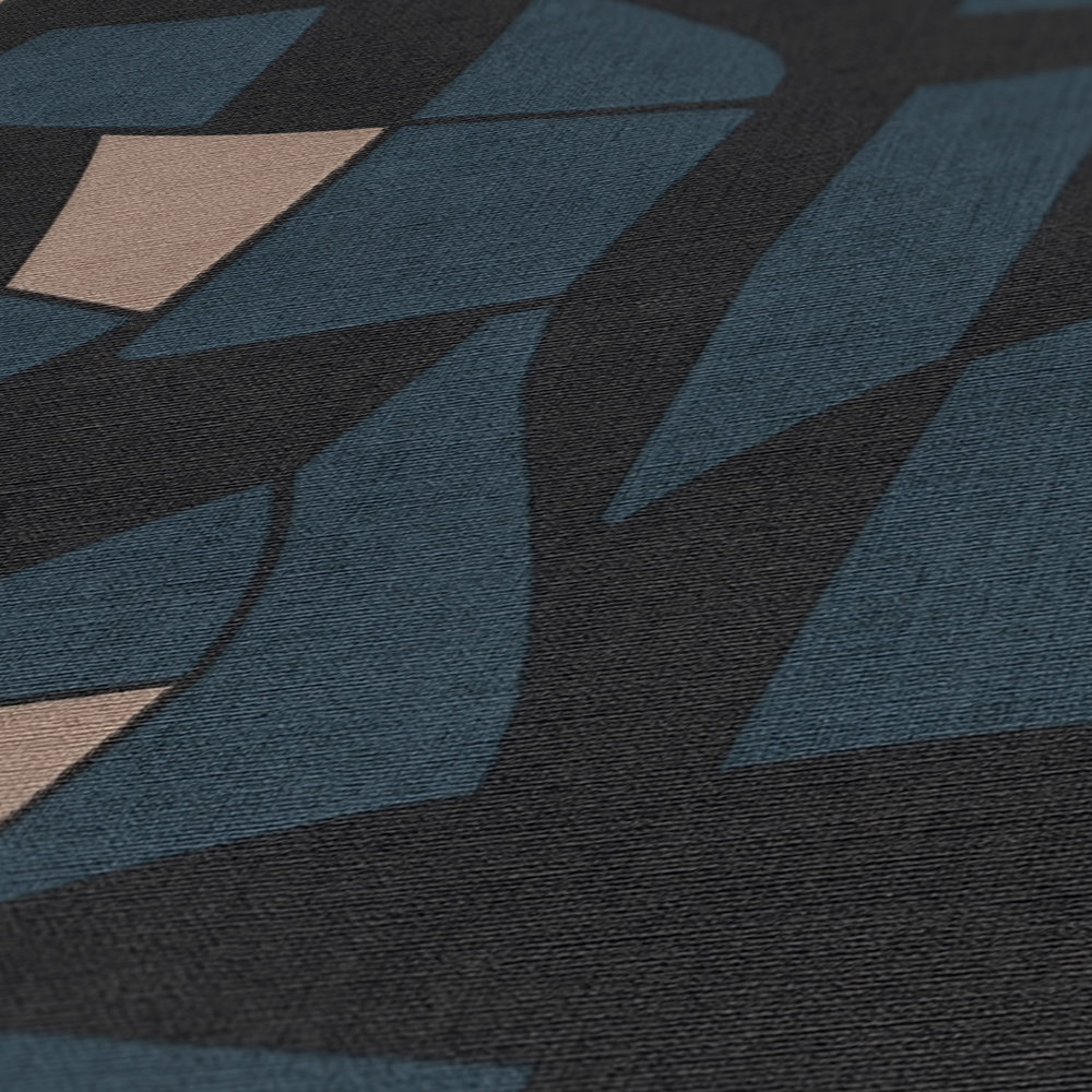             Vliestapete in dunklen Farben im abstrakten Muster – Schwarz, Blau, Beige
        