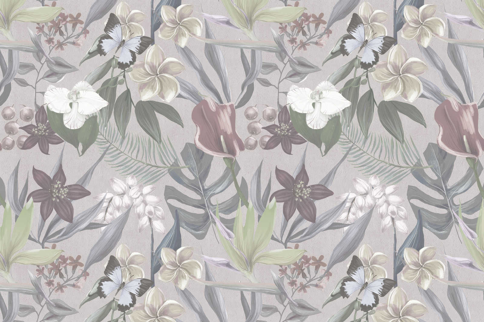             Florales Dschungel Leinwandbild gezeichnet | grau, weiß – 1,20 m x 0,80 m
        