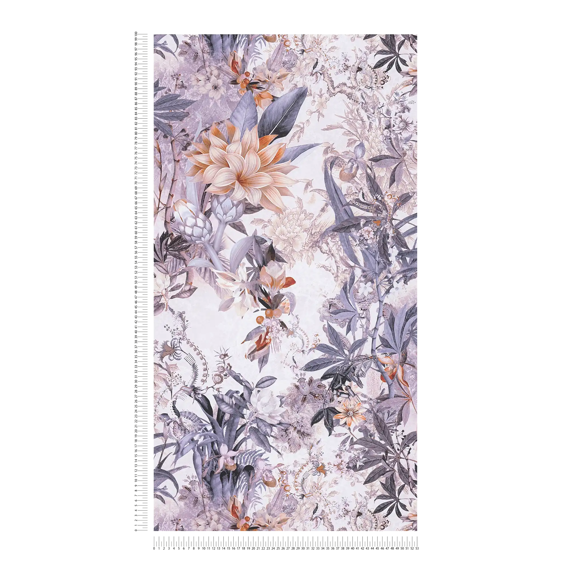             Blumen Tapete florale Vintage-Blüten – Blau, Grau
        