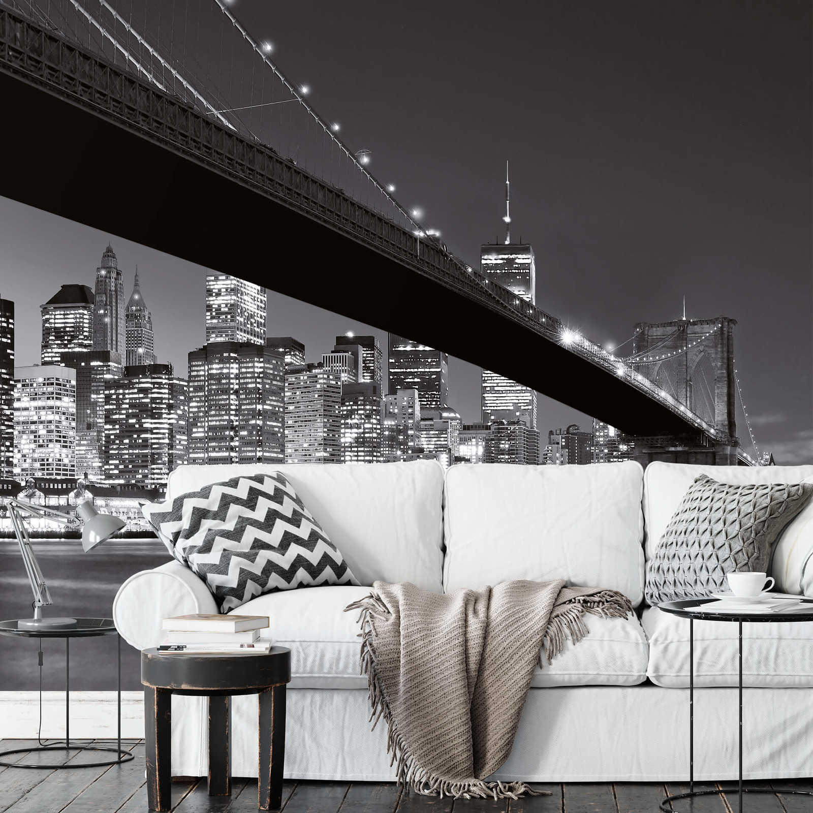             Fototapete Brooklyn Bridge New York in Schwarz-Weiß
        