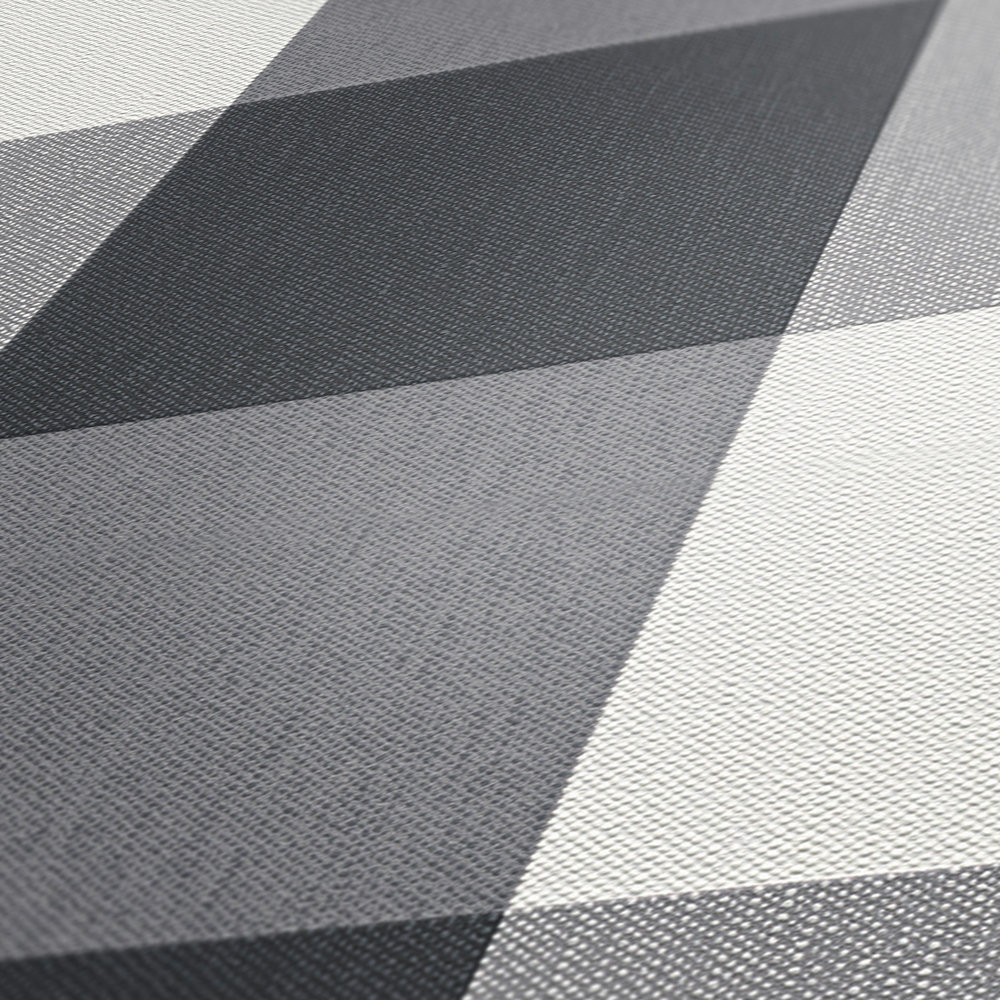             Karierte Tapete mit Textil-Look in harmonischen Farben – Weiß, Grau
        