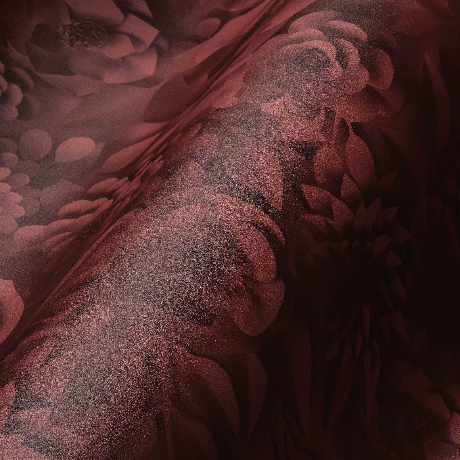             3D Tapete mit Papierblumen, Grafik Blüten-Muster – Rot
        