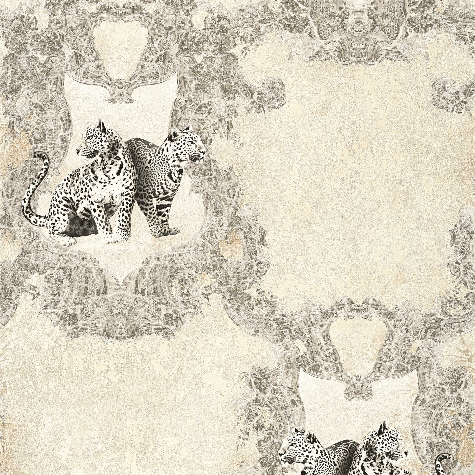 VERSACE Tapete Used Ornamente & Leoparden – Grau
