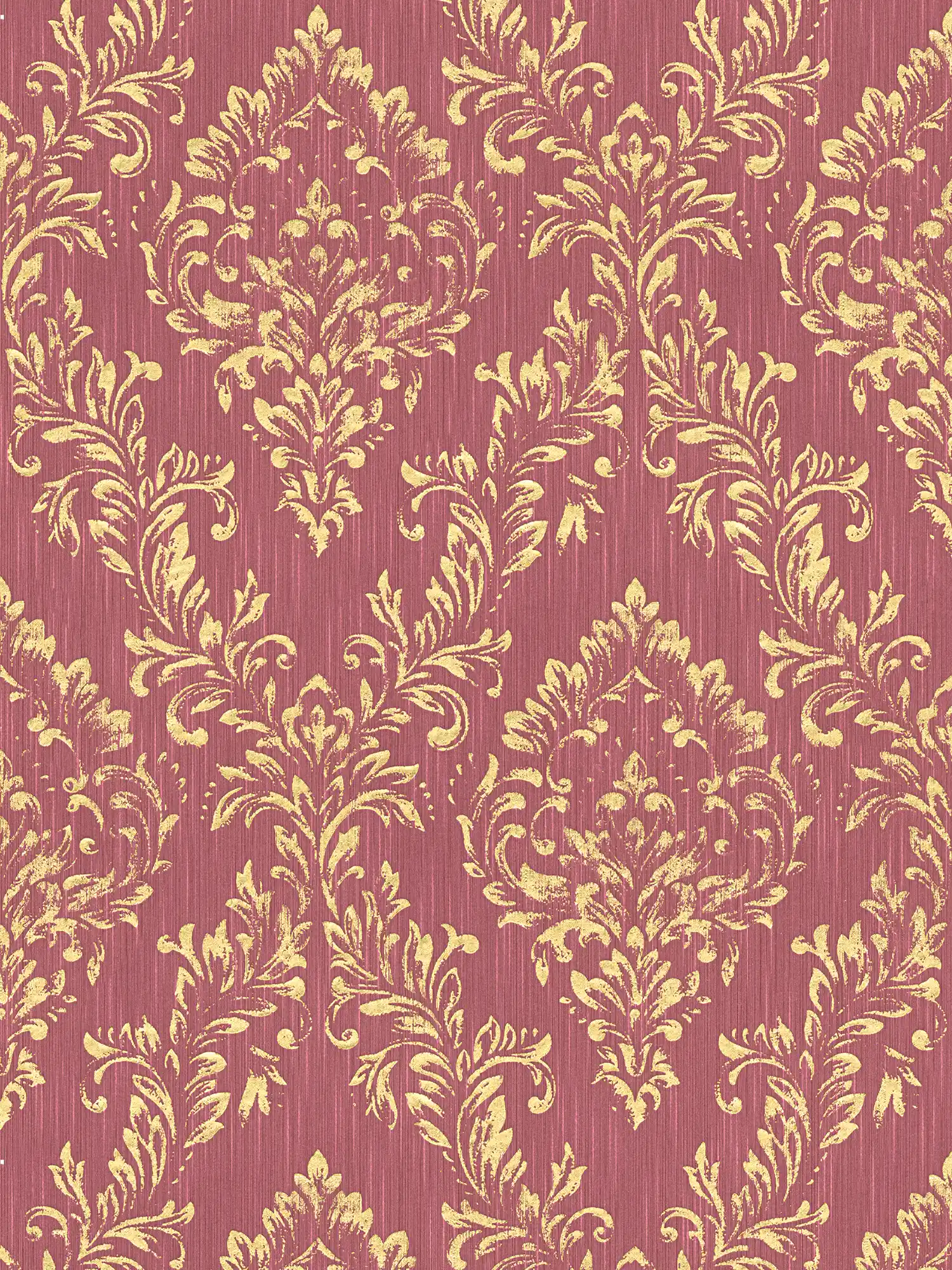 Ornament-Tapete floral mit goldenem Glitzer-Effekt – Gold, Rot
