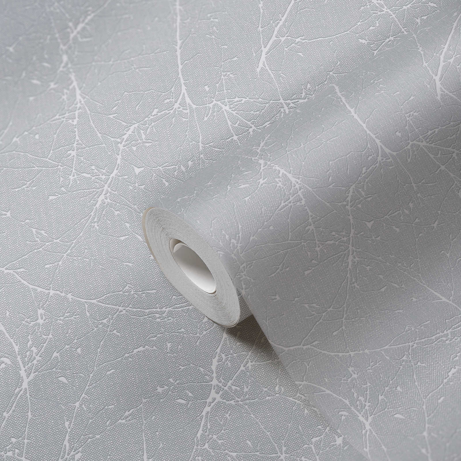             Vliestapete mit Ast-Muster und leichter Struktur – Hellgrau, Weiß
        