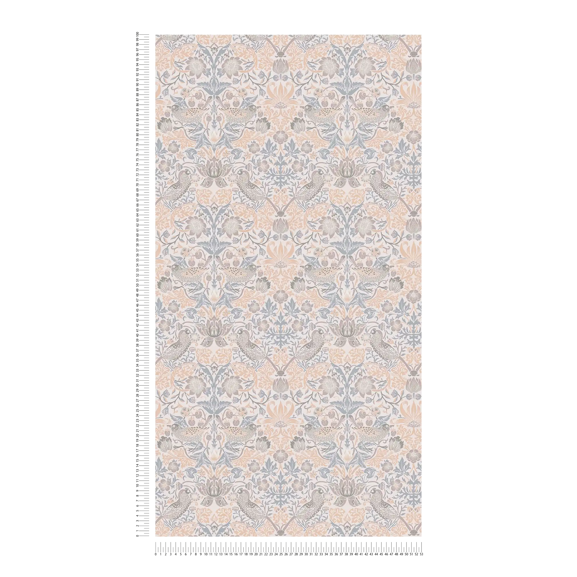             Vliestapete florales Muster mit Vögel – Beige, Grau, Weiß
        