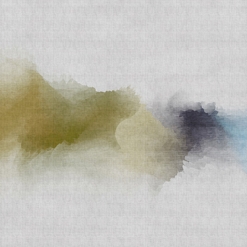 Daydream 3 - Fototapete wolkiges Aquarell-Muster- Naturleinen Struktur – Blau, Gelb | Perlmutt Glattvlies
