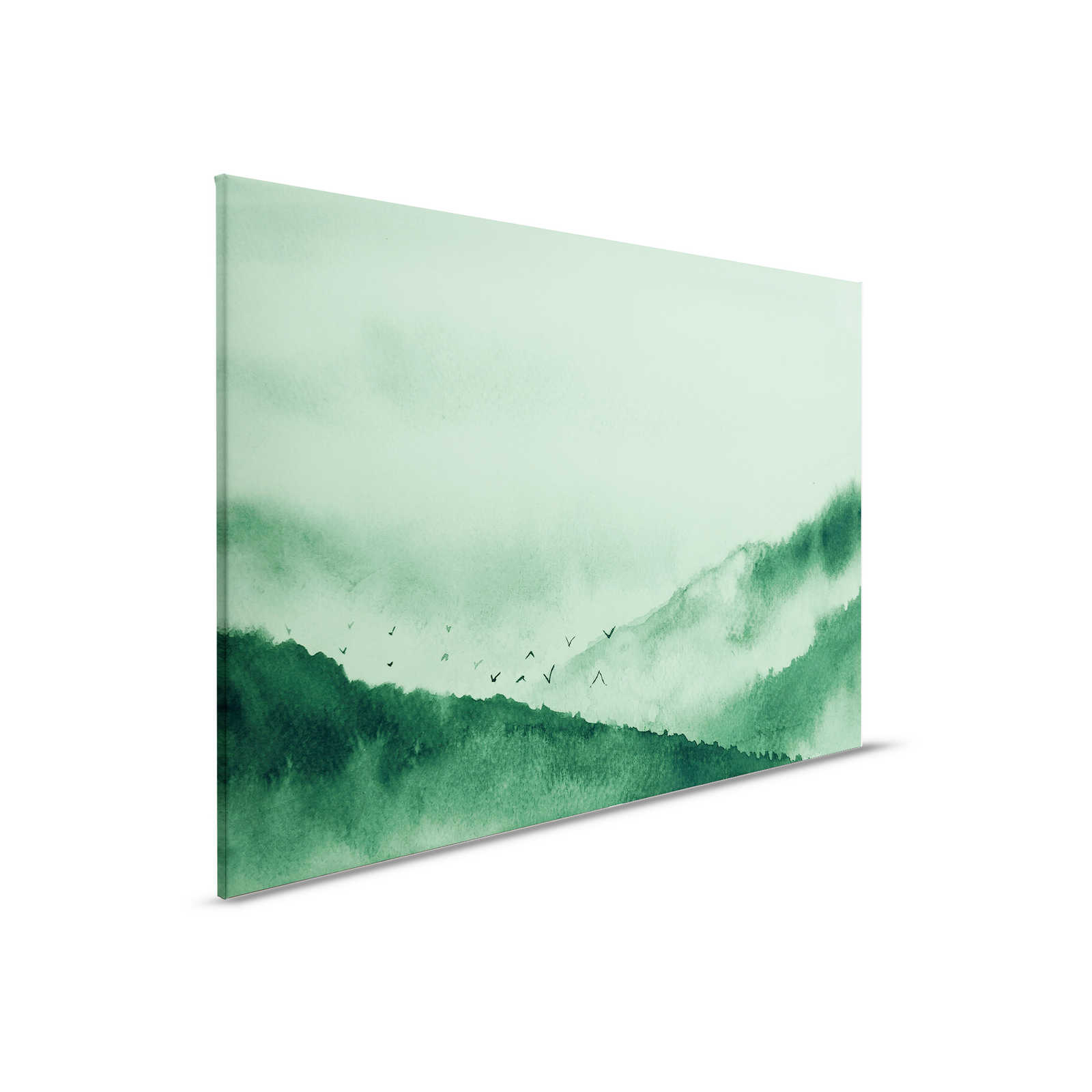         Leinwand mit nebeliger Landschaft im Gemälde-Stil | grün, schwarz – 0,90 m x 0,60 m
    