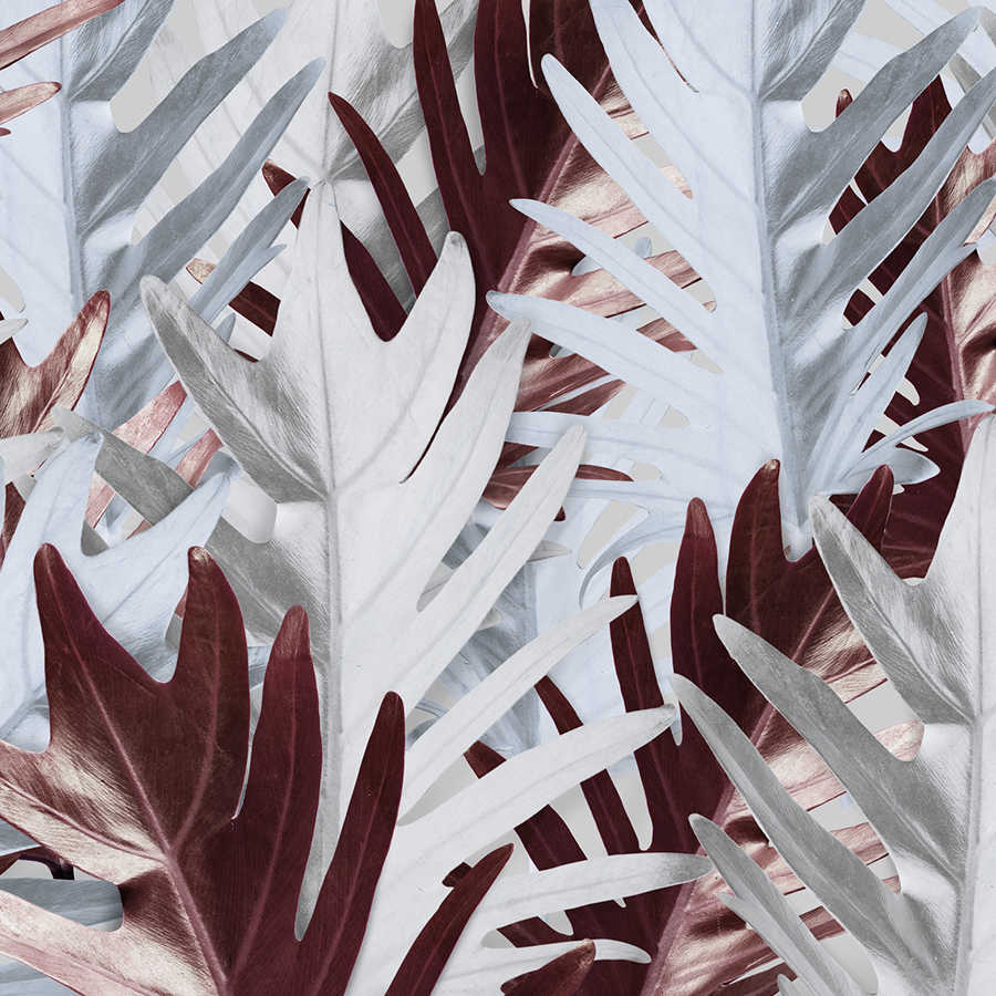 Fototapete mit Dschungelblättern in sanften Farbtönen – Rot, Weiß

