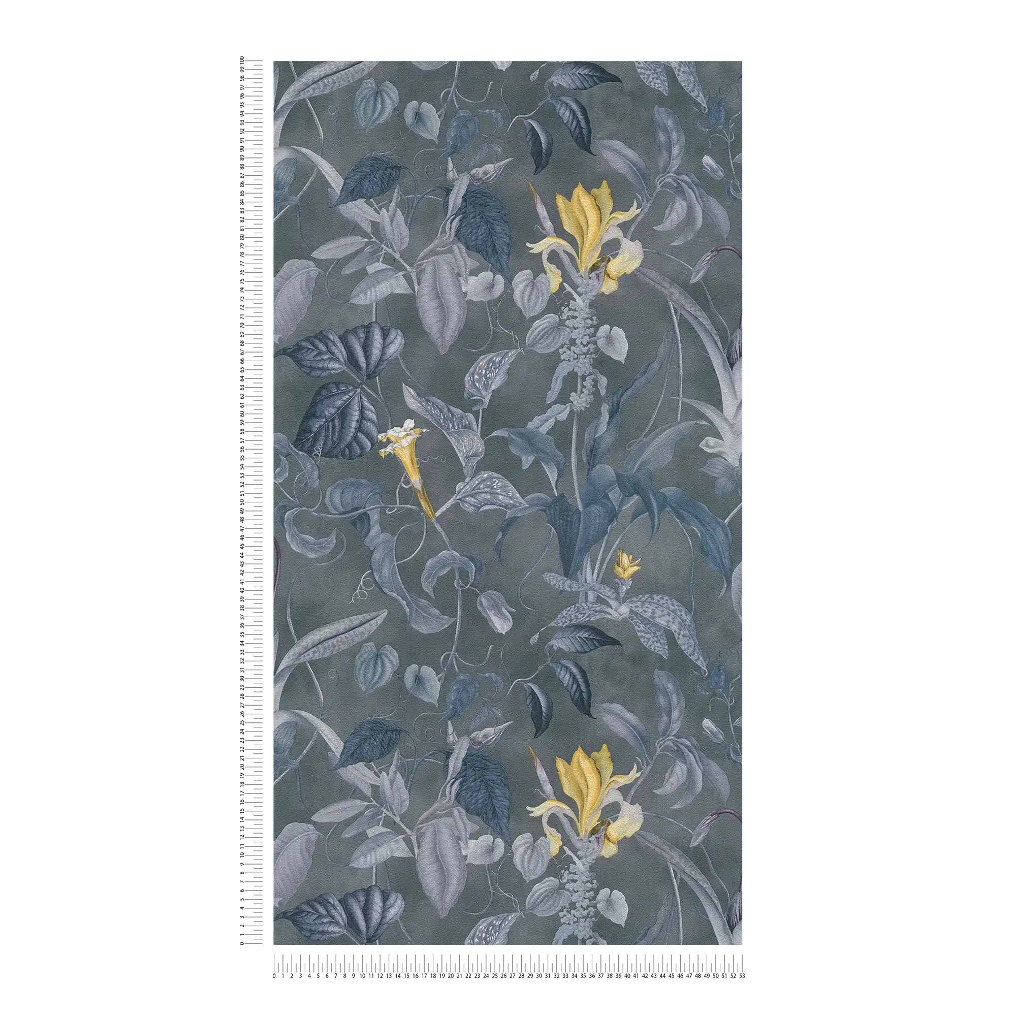             Tropische Blumentapete Grau-Blau, Design by MICHALSKY
        