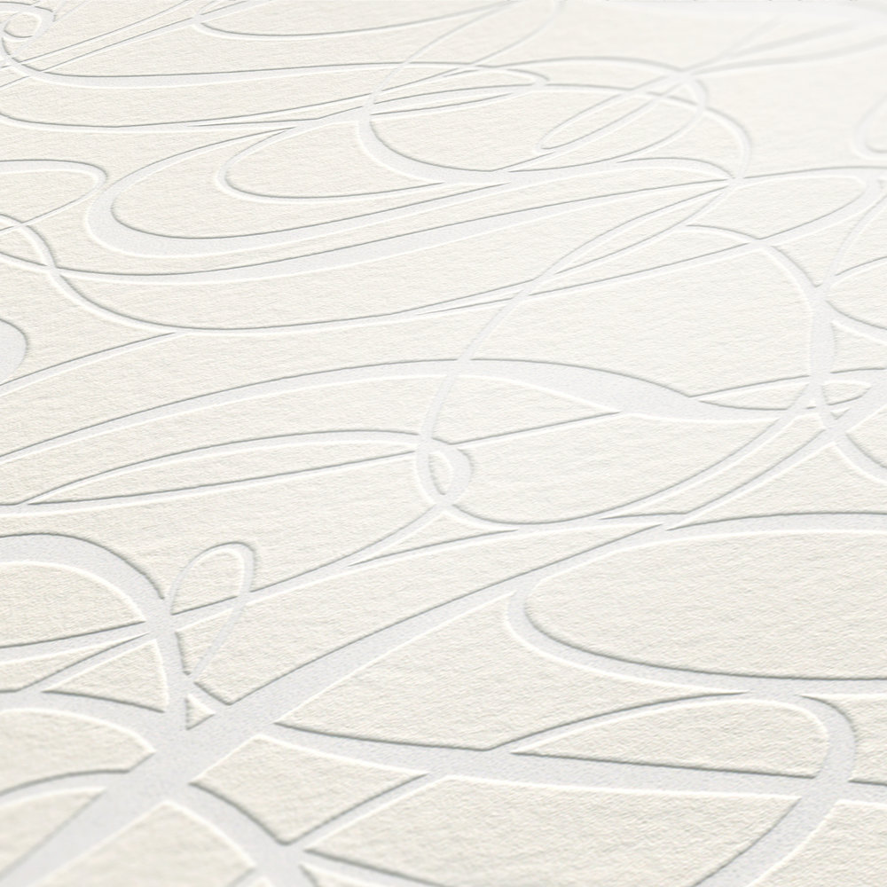             Design-Tapete mit Linienmuster und 3D-Effekt – Überstreichbar, Weiß
        