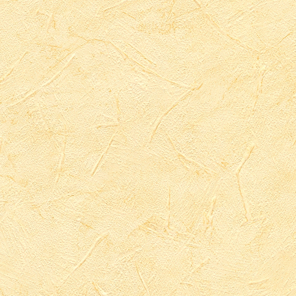             Gelbe Tapete Wischputzoptik mit melierter Farbe
        