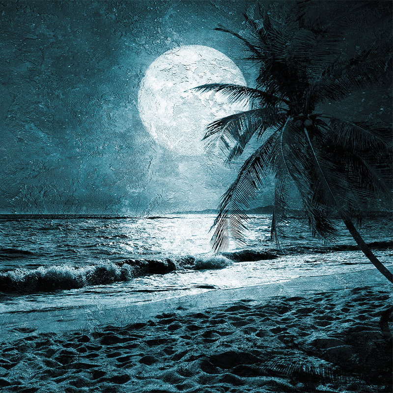         Strand Fototapete mit Palmen & Meer bei Nacht – Blau, Weiß, Schwarz
    