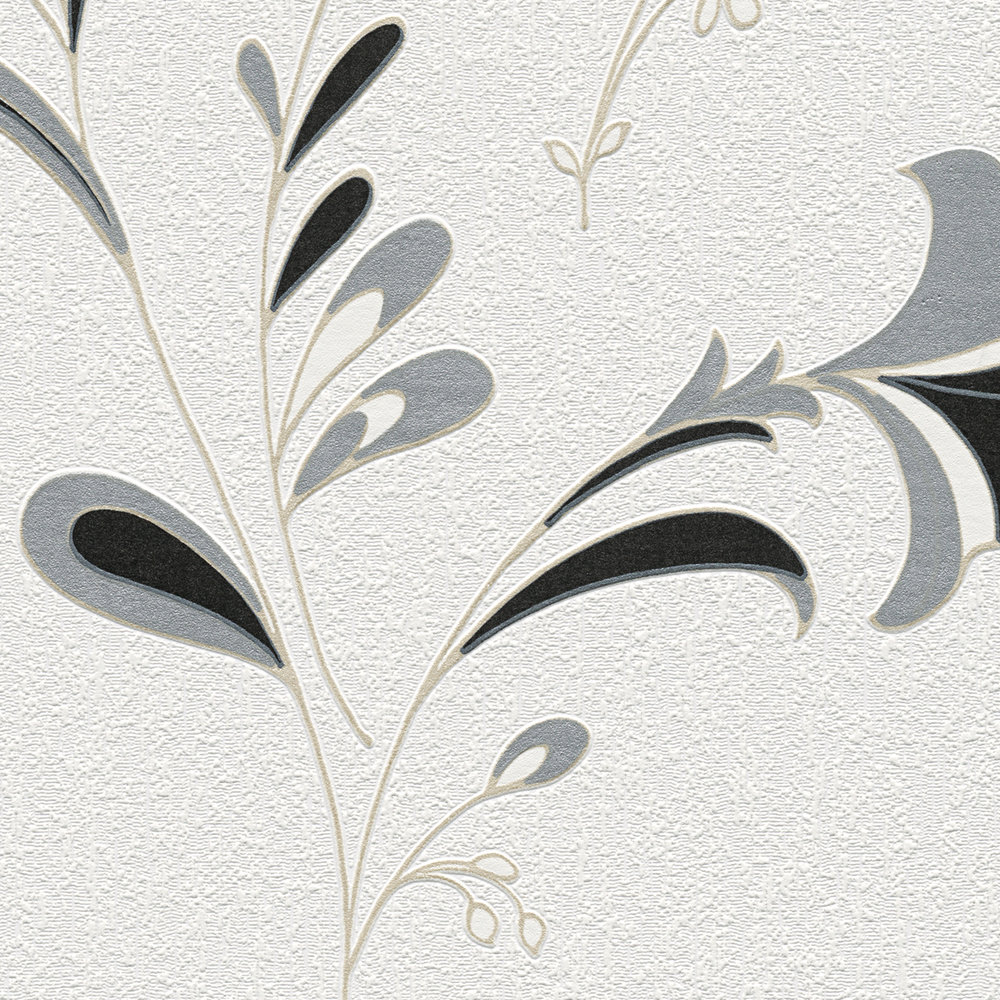             Tapete Blumenmotiv, Silber-Akzente & Strukturmusterung – Schwarz, Weiß, Silber
        