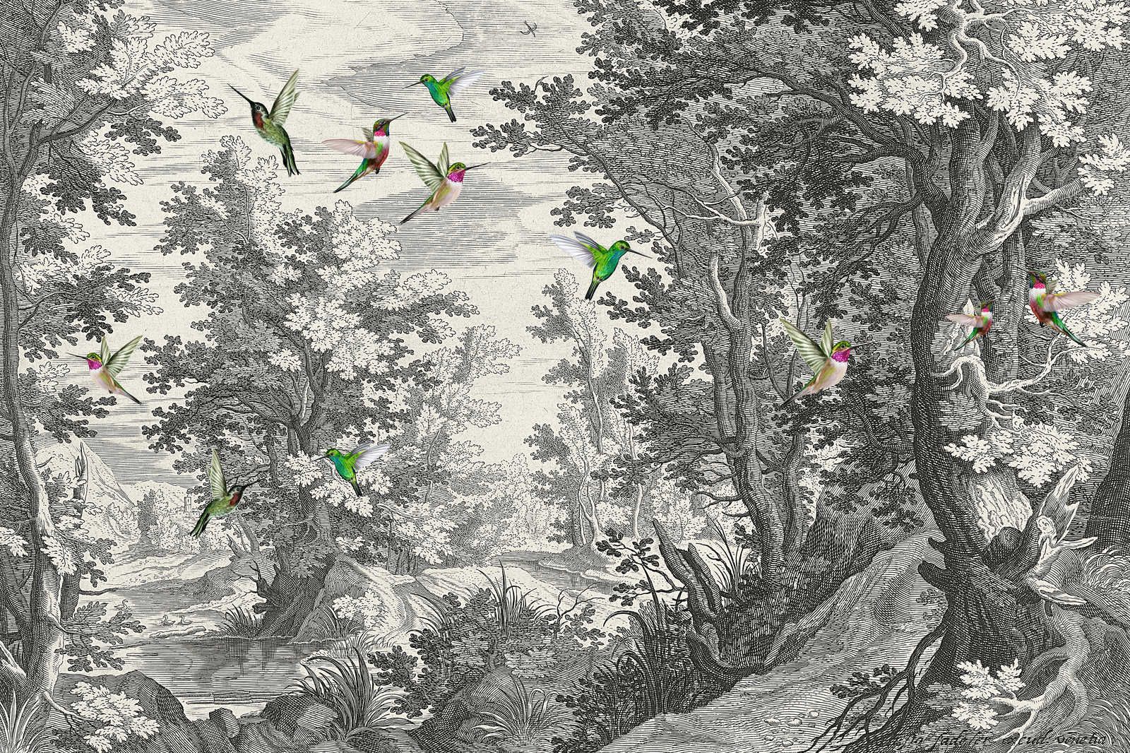             Fancy Forest 1 - Landschaft Leinwandbild Kunstdruck mit Vögeln – 0,90 m x 0,60 m
        