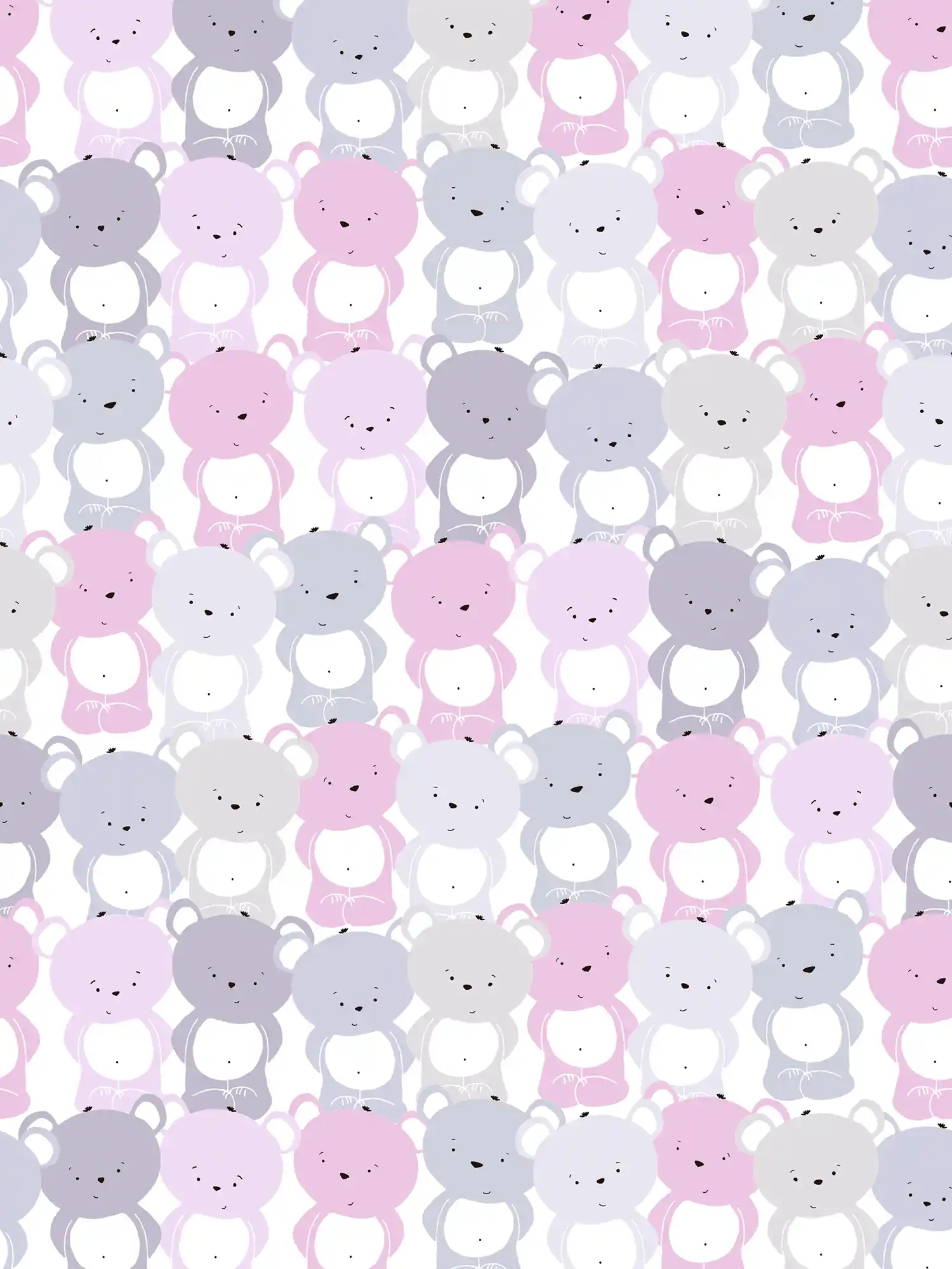 Tapete Kinderzimmer Mädchen Bären Muster – Rosa, Grau , Weiß
