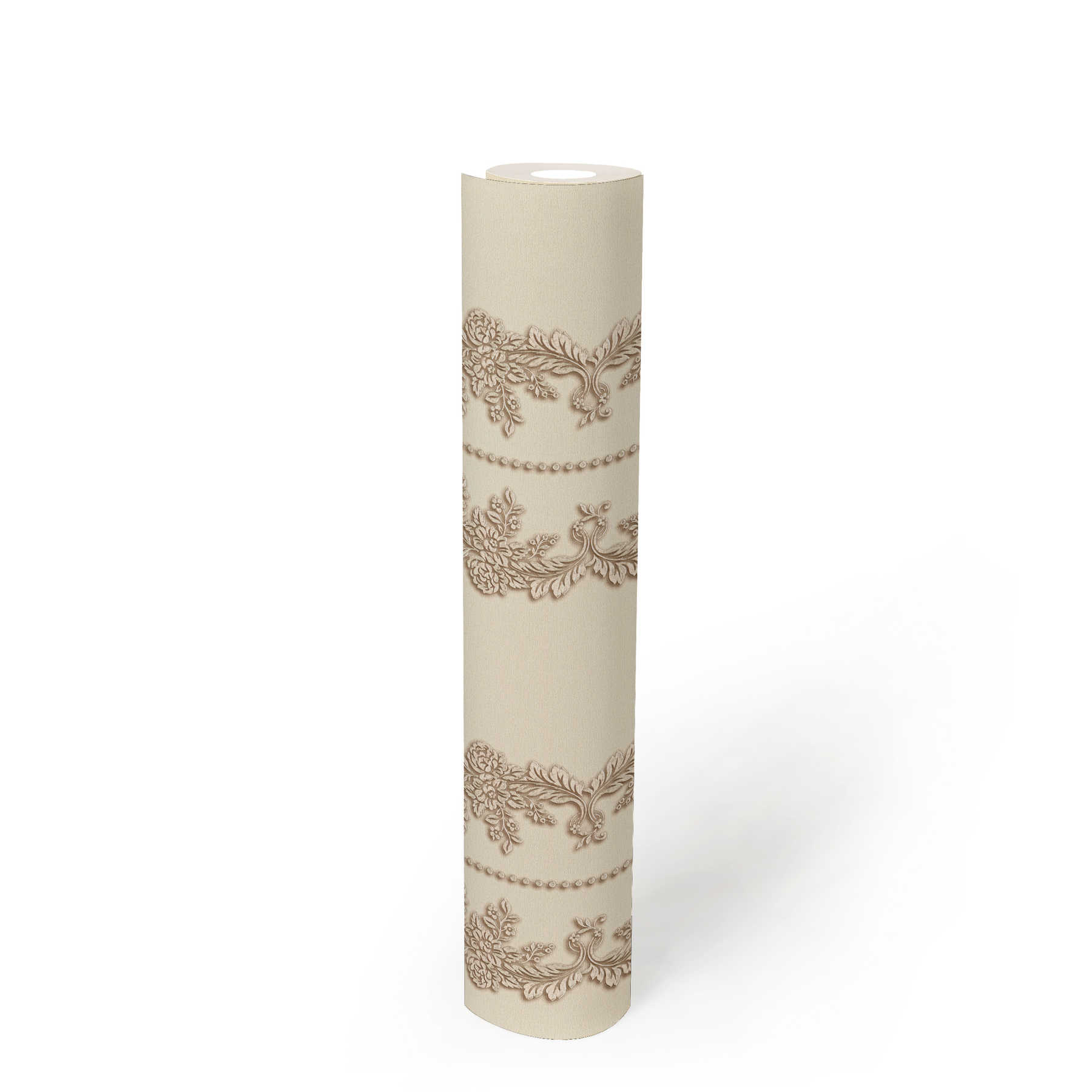             Klassik Dekor Tapete florales Ornament-Muster – Beige, Metallic
        