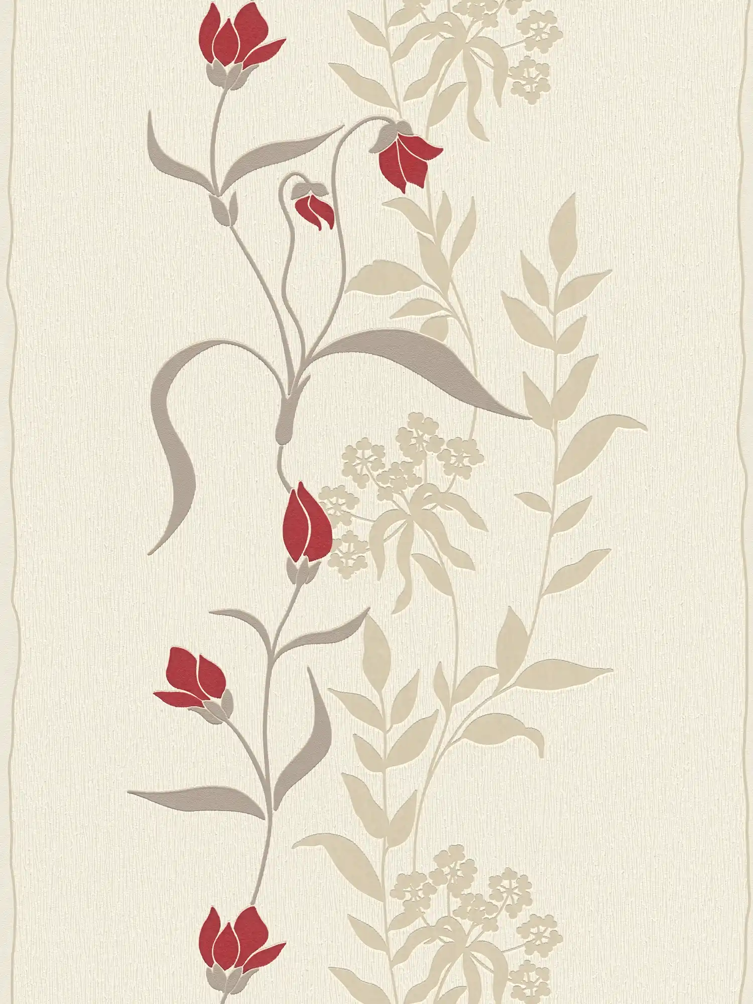Wohnzimmer Tapete mit Blumen Ranken – Beige, Braun, Rot
