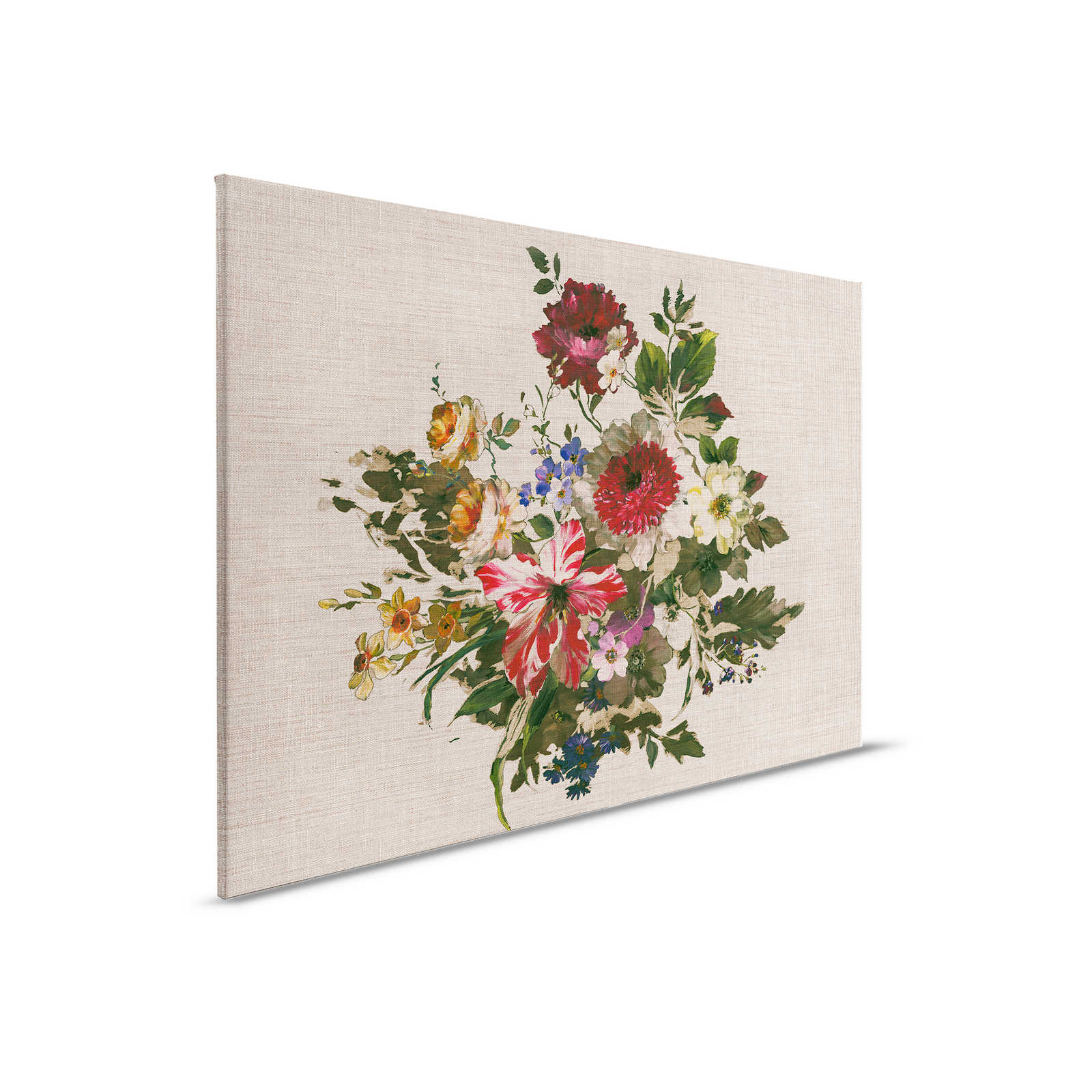 Leinwandbild gemalte Blumen im Vintage Stil & Leinenoptik – 0,90 m x 0,60 m
