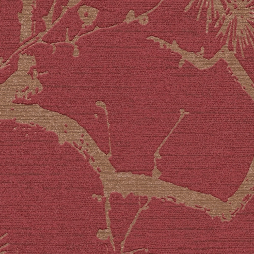            Vliestapete mit natürlichem Design & Gold-Muster – Metallic, Rot
        