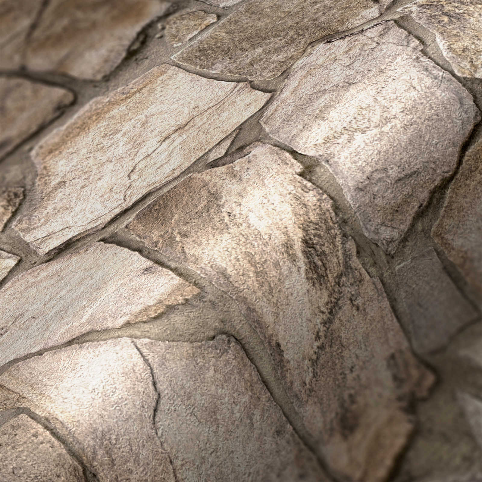             Vliestapete in Steinoptik mit 3D-Mauerwerk – Beige, Grau, Braun
        