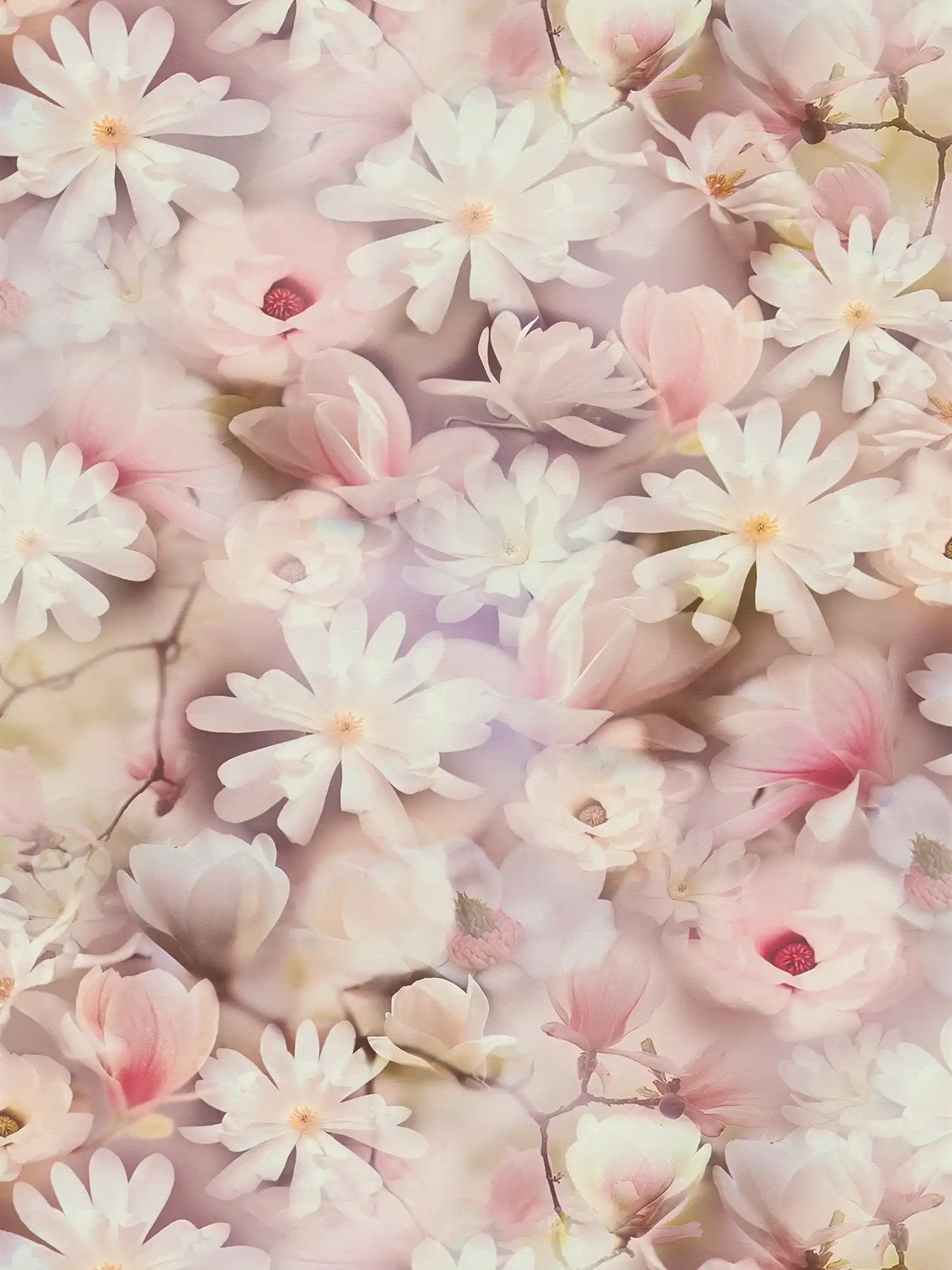Blumentapete Collage Design in Rosa und Weiß
