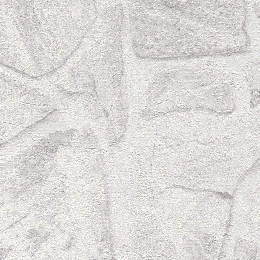             Steinoptik Vliestapete mit 3D-Optik Mauerwerk – Grau, Weiß, Grau
        