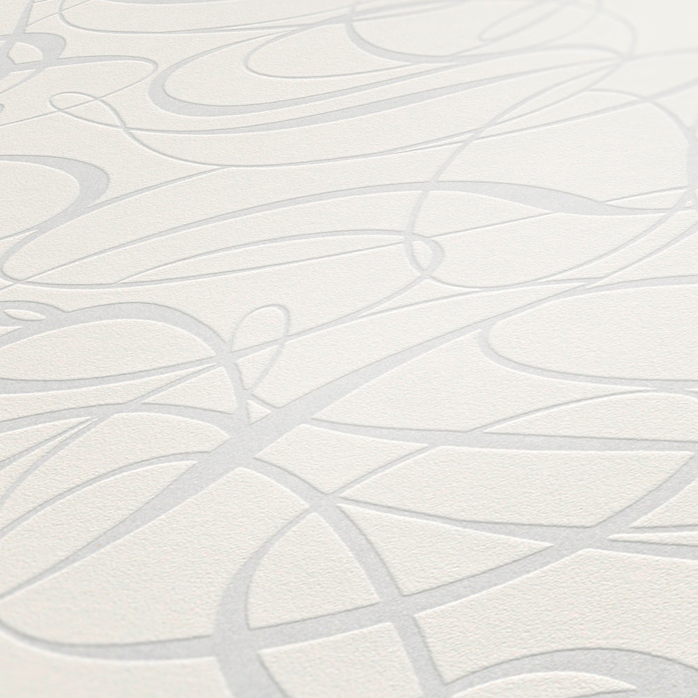             Vliestapete Linienmuster und Glanzeffekt – Weiß, Silber
        
