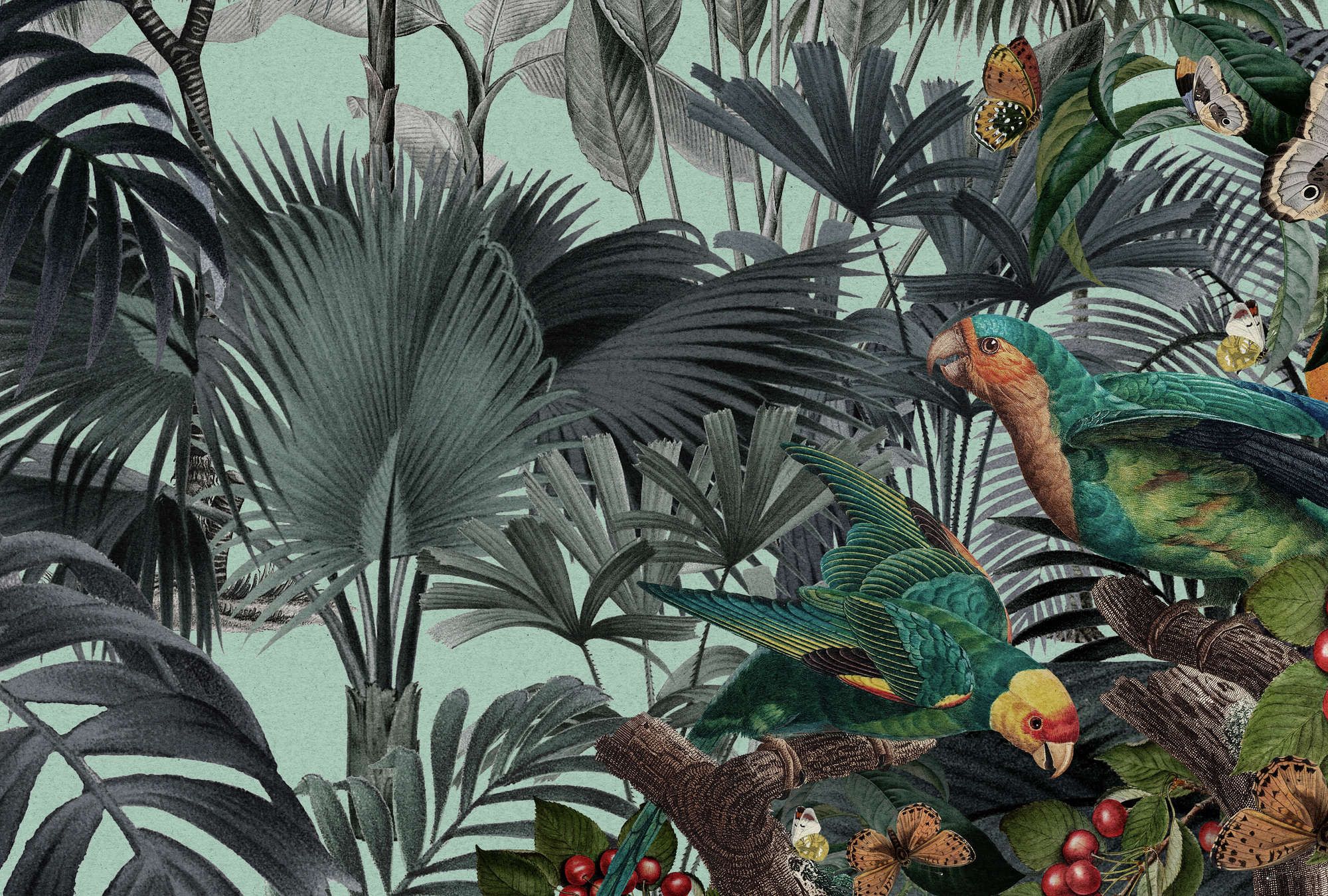             Fototapete »arabella« - Dschungel & Papageien auf Kraftpapier-Optik – Glattes, leicht perlmutt-schimmerndes Vlies
        