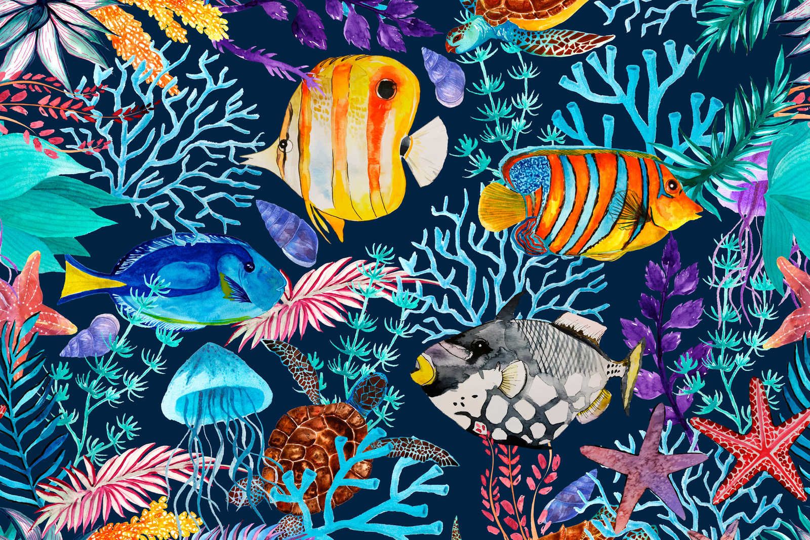             Unterwasser Leinwandbild mit bunten Fischen & Seesternen – 0,90 m x 0,60 m
        