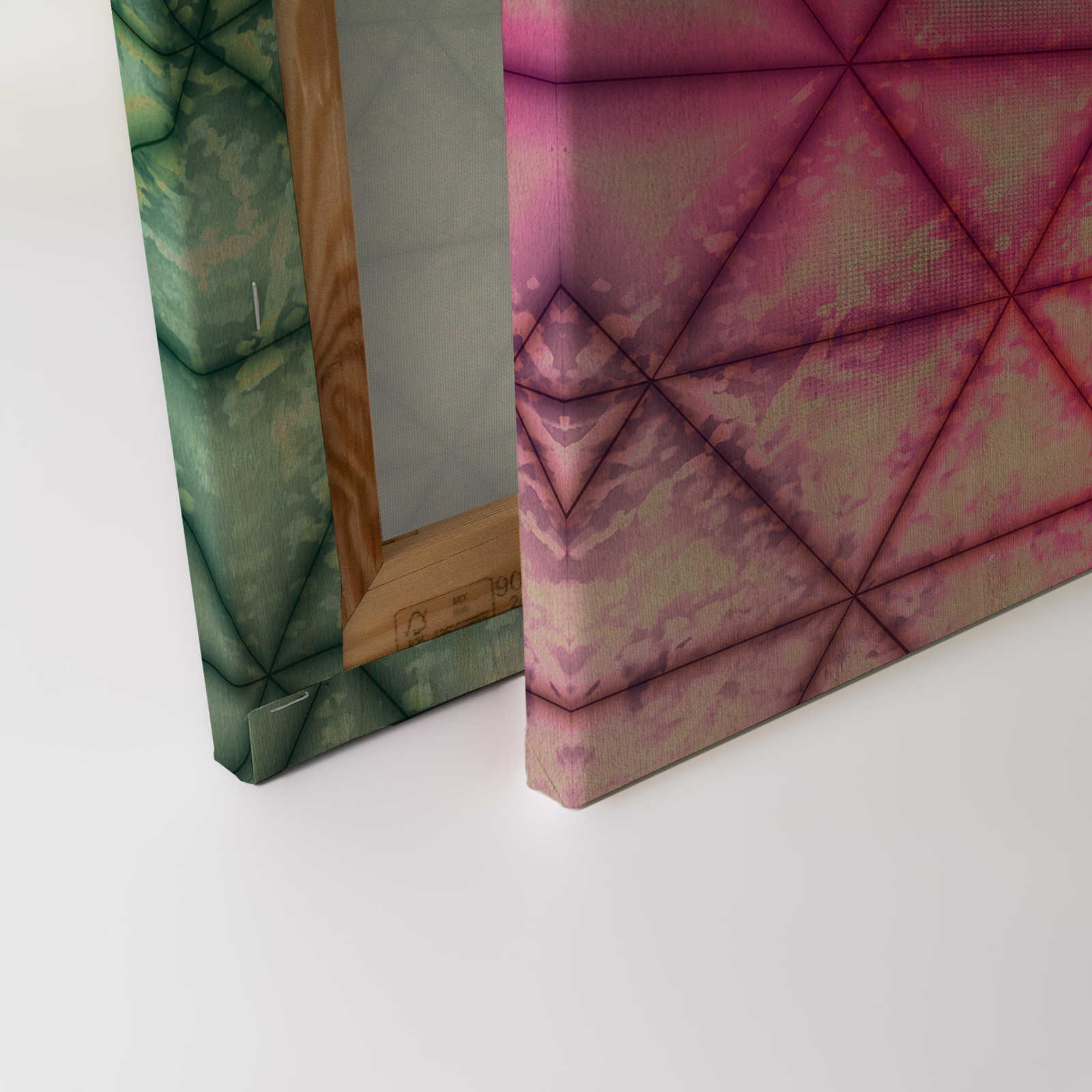             Leinwandbild geometrisches Dreiecks Muster in Holzoptik | grün, pink – 0,90 m x 0,60 m
        