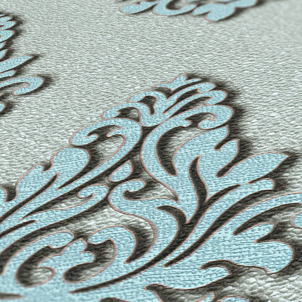             Metallic Tapete Ornamenten & Struktureffekt – Blau, Silber
        