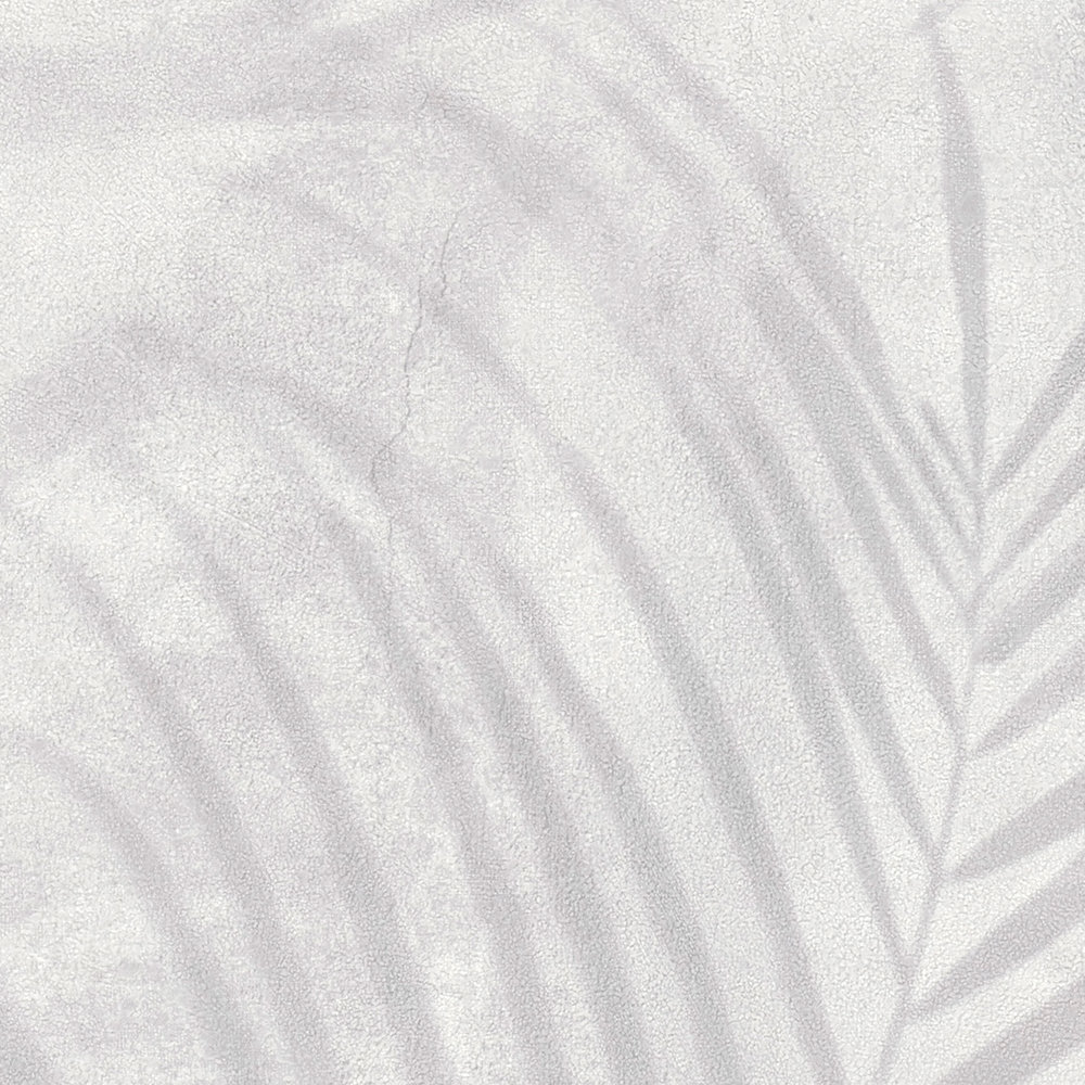            Tapete Palmenmuster in Leinenoptik – Grau, Weiß, Creme
        