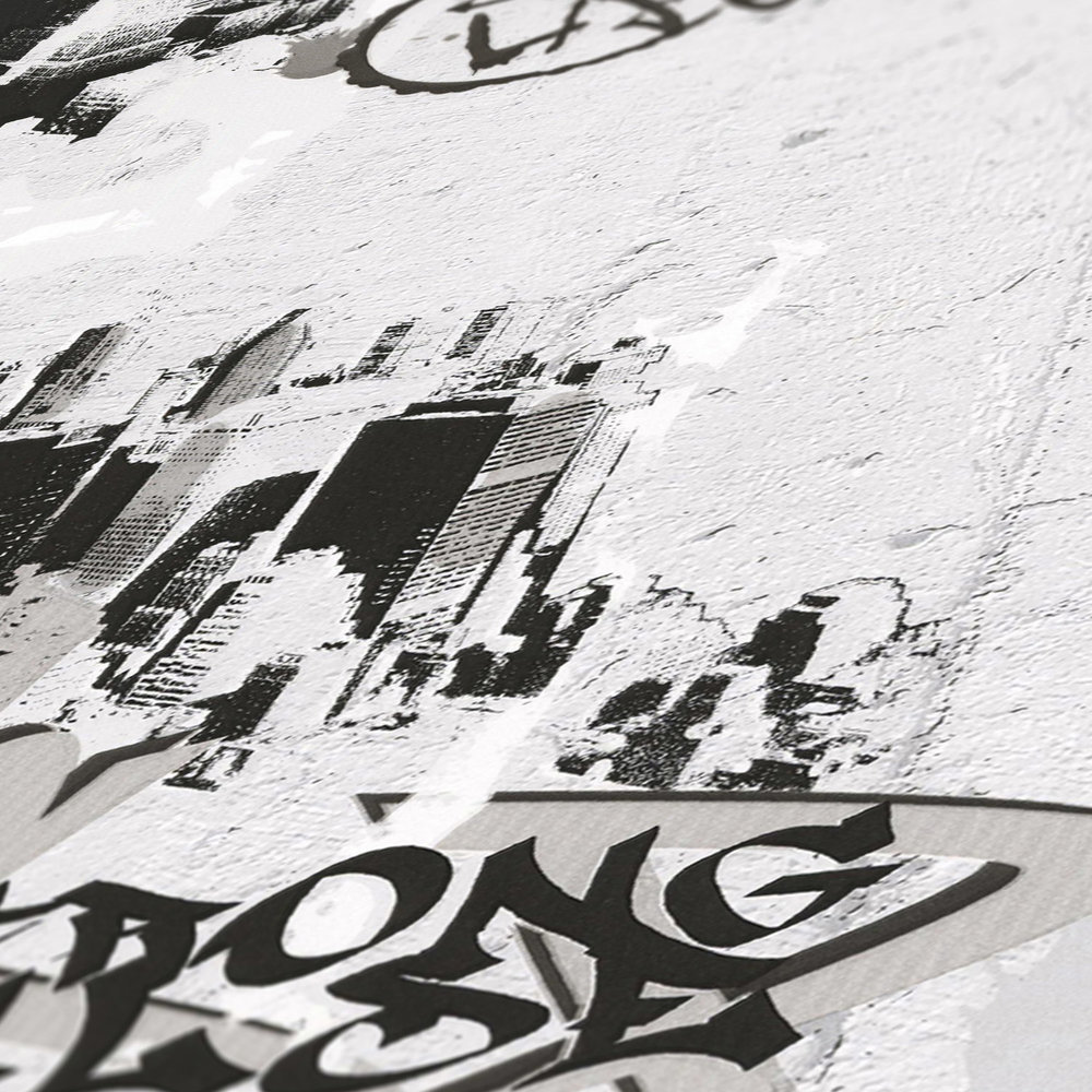             Graffiti Tapete mit Betonoptik, Urban Design – Schwarz, Weiß
        