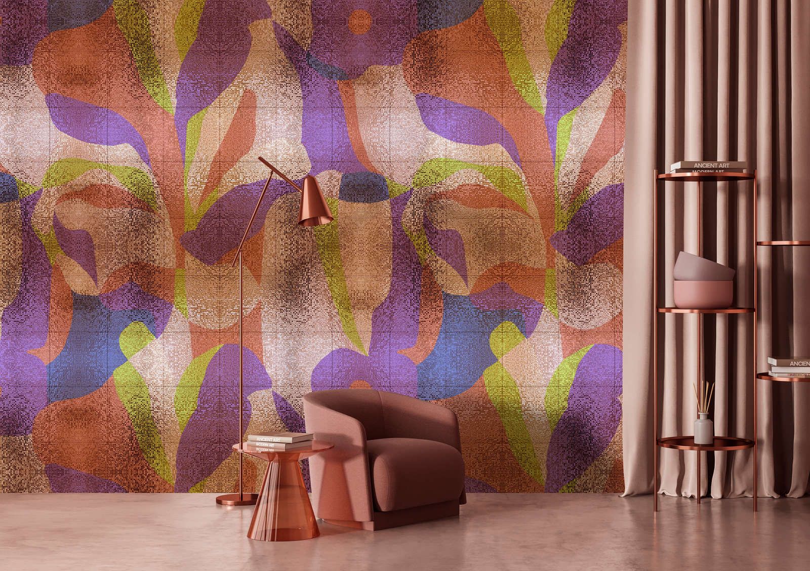             Fototapete »brillanaza« - Grafisches buntes Blätterdesign mit Mosaikstruktur – Glattes, leicht perlmutt-schimmerndes Vlies
        