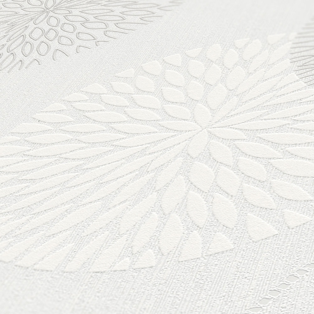             Vliestapete Blumen im abstrakten Design – Creme, Weiß
        