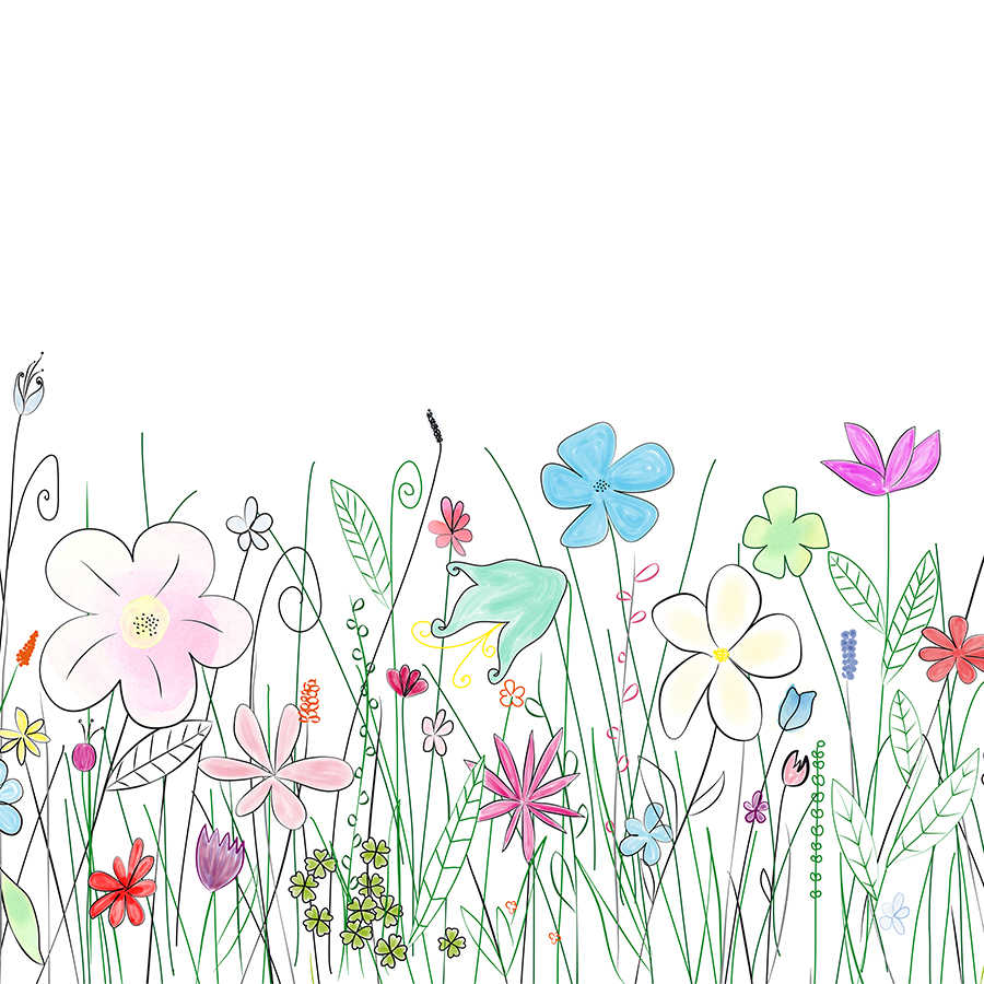 Kinder Fototapete mit bunten gezeichneten Blumen auf Perlmutt Glattvlies
