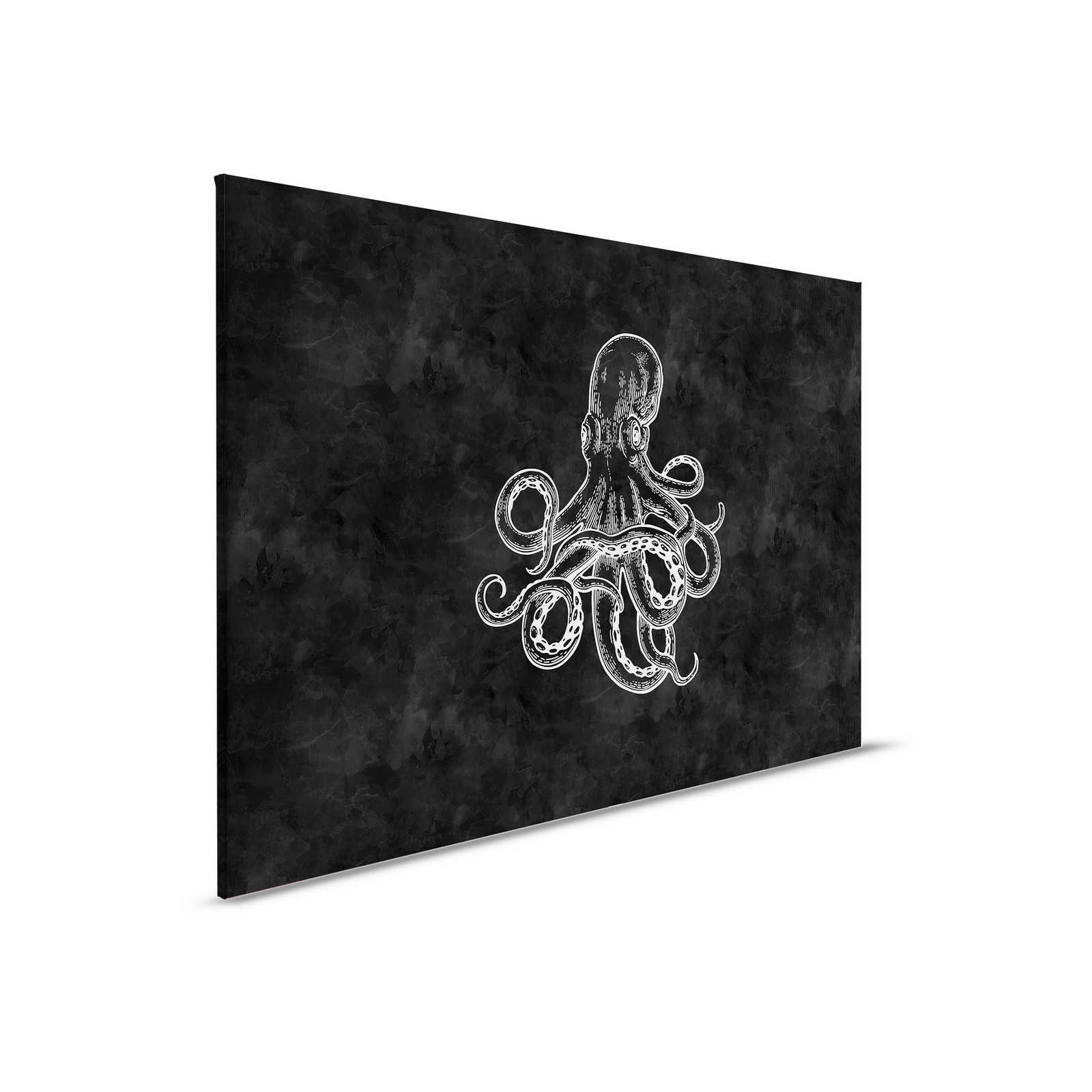         Schwarz-Weißes Leinwandbild Oktopus & Tafel-Look – 0,90 m x 0,60 m
    