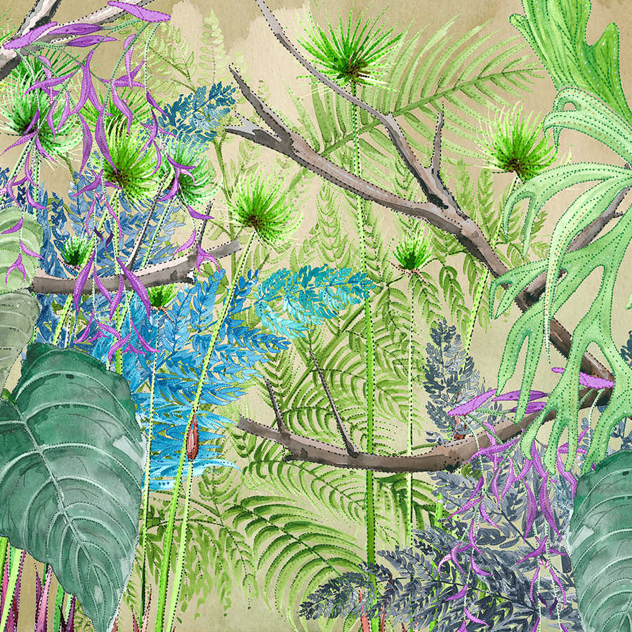 Dschungel Fototapete mit Blumen in Blau und Grün auf Strukturvlies
