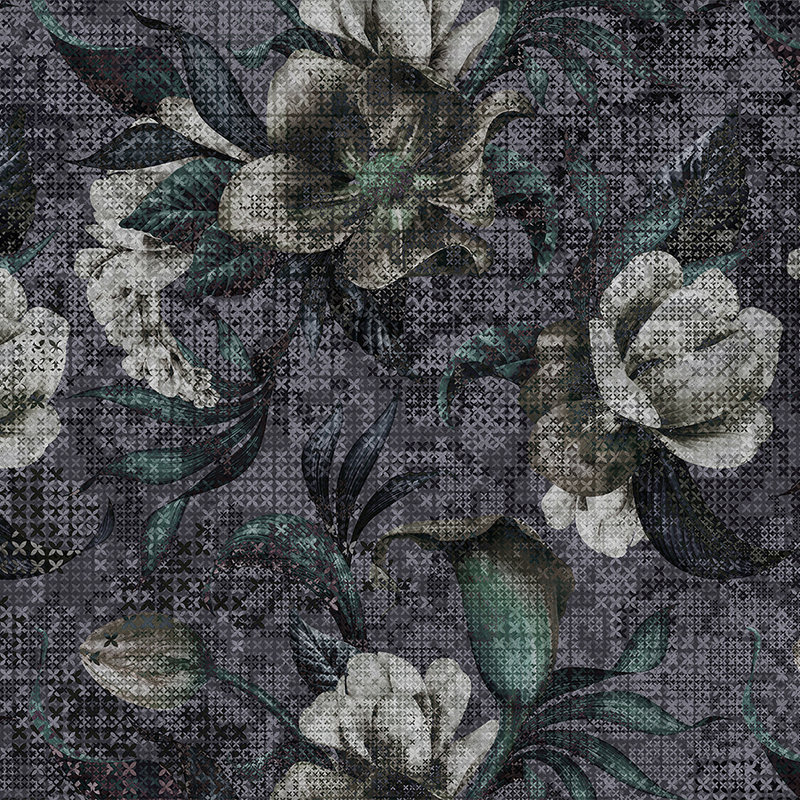 Blumen Fototapete Pixel Design – Schwarz, Weiß
